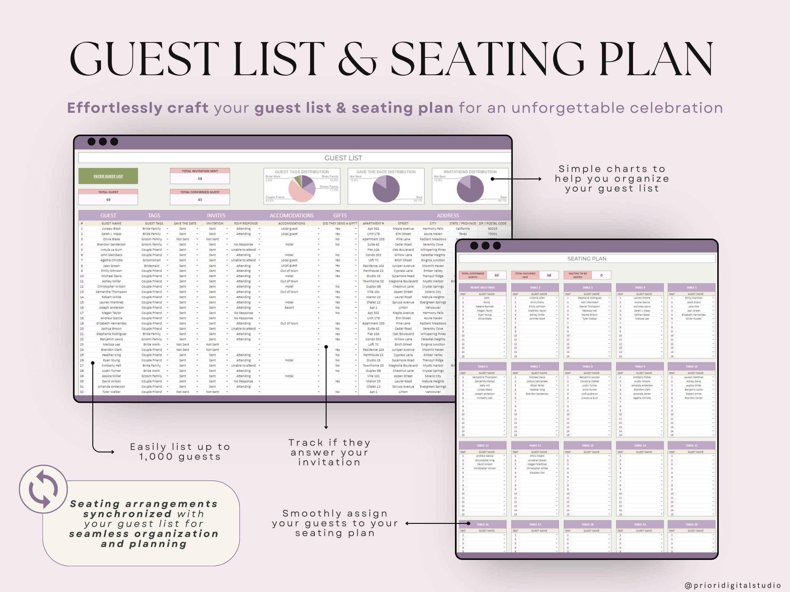 Wedding Planner Spreadsheet Wedding Budget Tracker Wedding Timeline Checklist Guest List Tracker Wedding Itinerary Seating Plan Wedding Gift