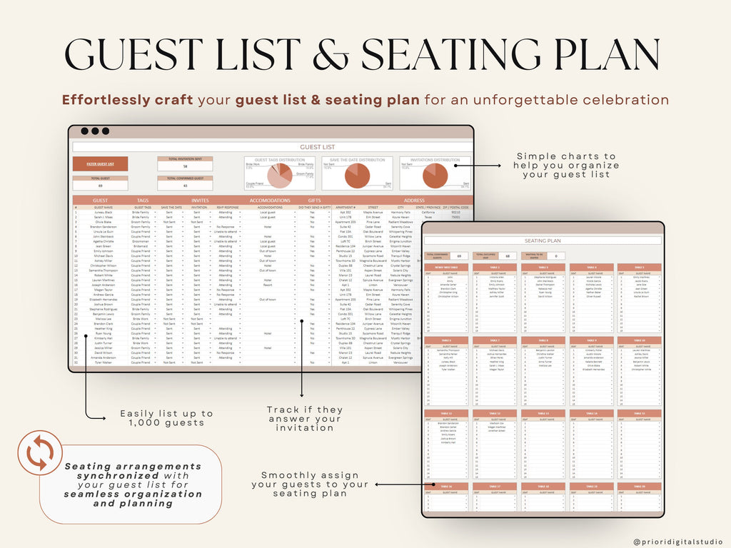 Wedding Planner Spreadsheet Wedding Budget Tracker Wedding Timeline Checklist Guest List Tracker Wedding Itinerary Seating Plan Wedding Gift