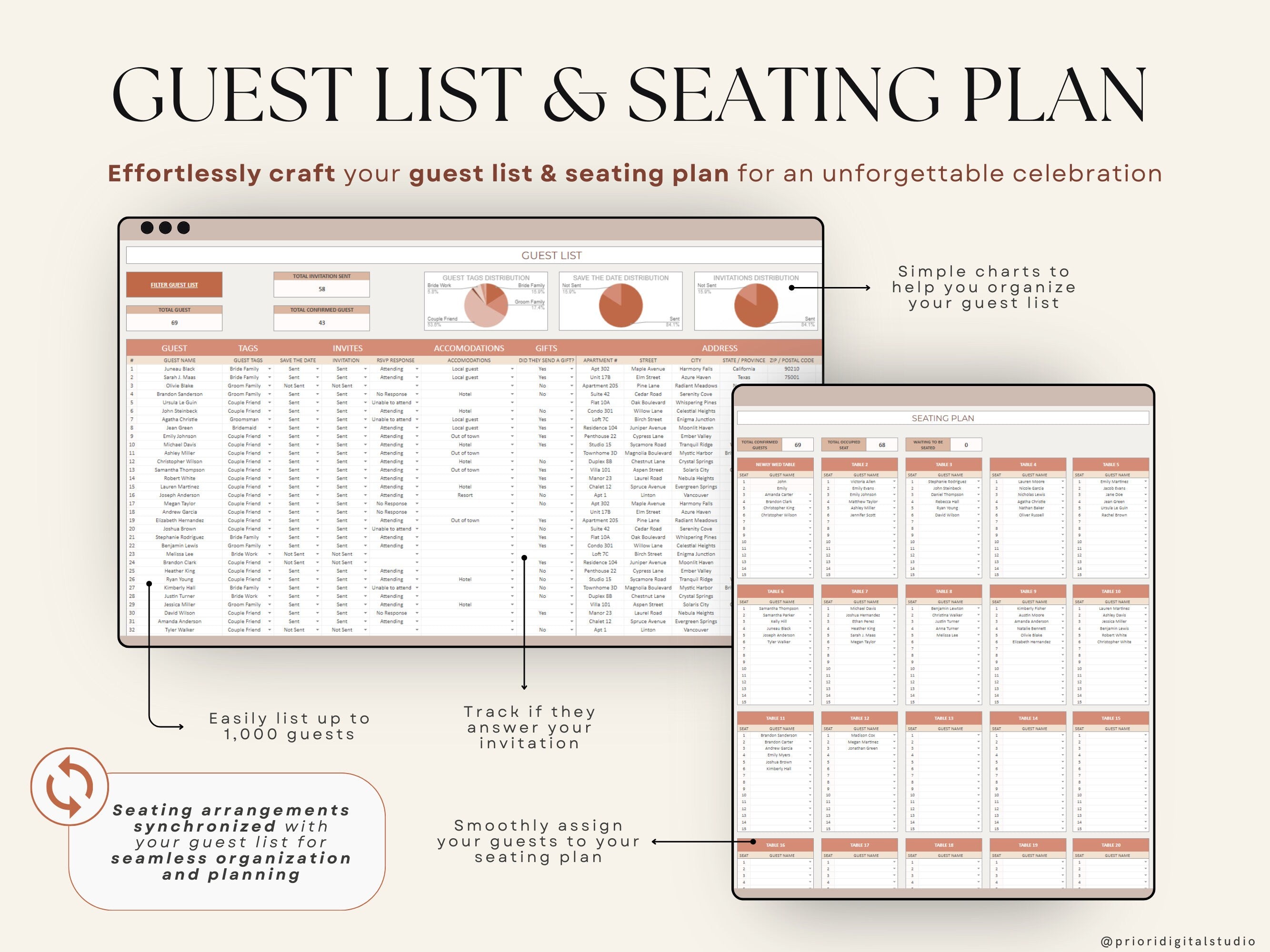 Wedding Planner Spreadsheet Wedding Budget Tracker Wedding Timeline Checklist Guest List Tracker Wedding Itinerary Seating Plan Wedding Gift