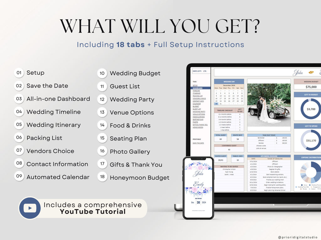 Wedding Planner Spreadsheet Wedding Budget Tracker Wedding Timeline Checklist Guest List Tracker Wedding Itinerary Seating Plan Wedding Gift