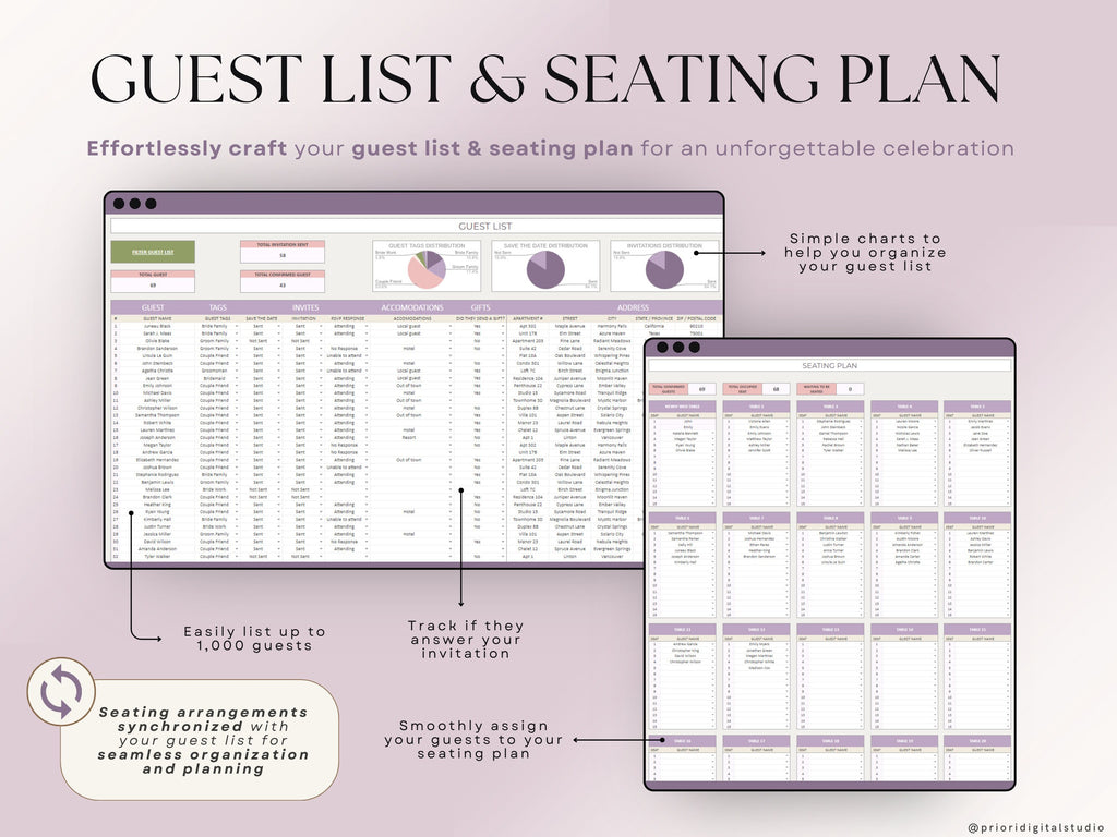 Wedding Planner Spreadsheet Wedding Budget Tracker Honeymoon Planner Checklist Guest List Tracker Wedding Travel Itinerary Seating Plan