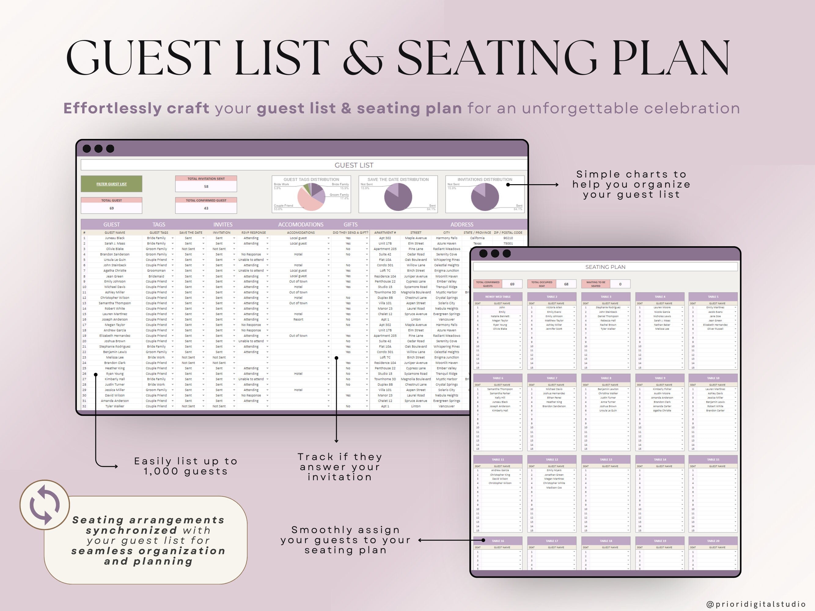 Wedding Planner Spreadsheet Wedding Budget Tracker Honeymoon Planner Checklist Guest List Tracker Wedding Travel Itinerary Seating Plan