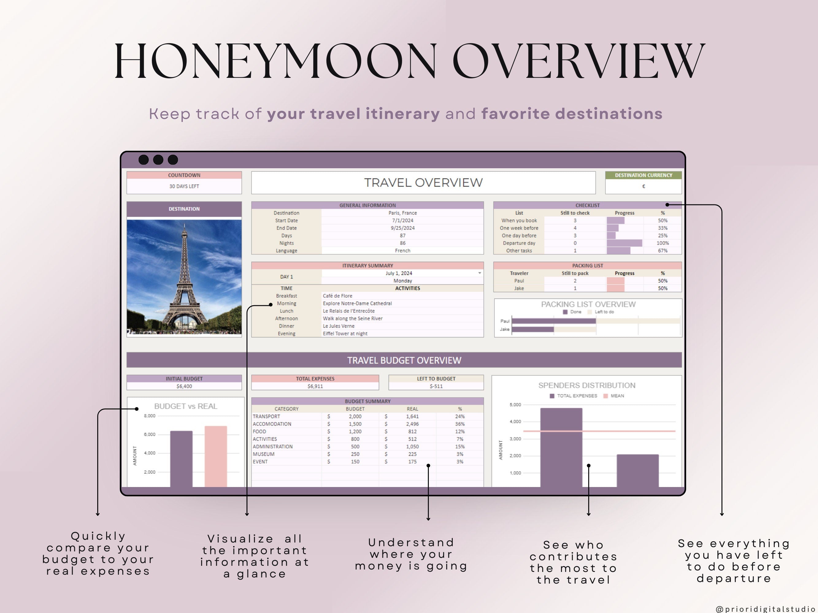 Wedding Planner Spreadsheet Wedding Budget Tracker Honeymoon Planner Checklist Guest List Tracker Wedding Travel Itinerary Seating Plan