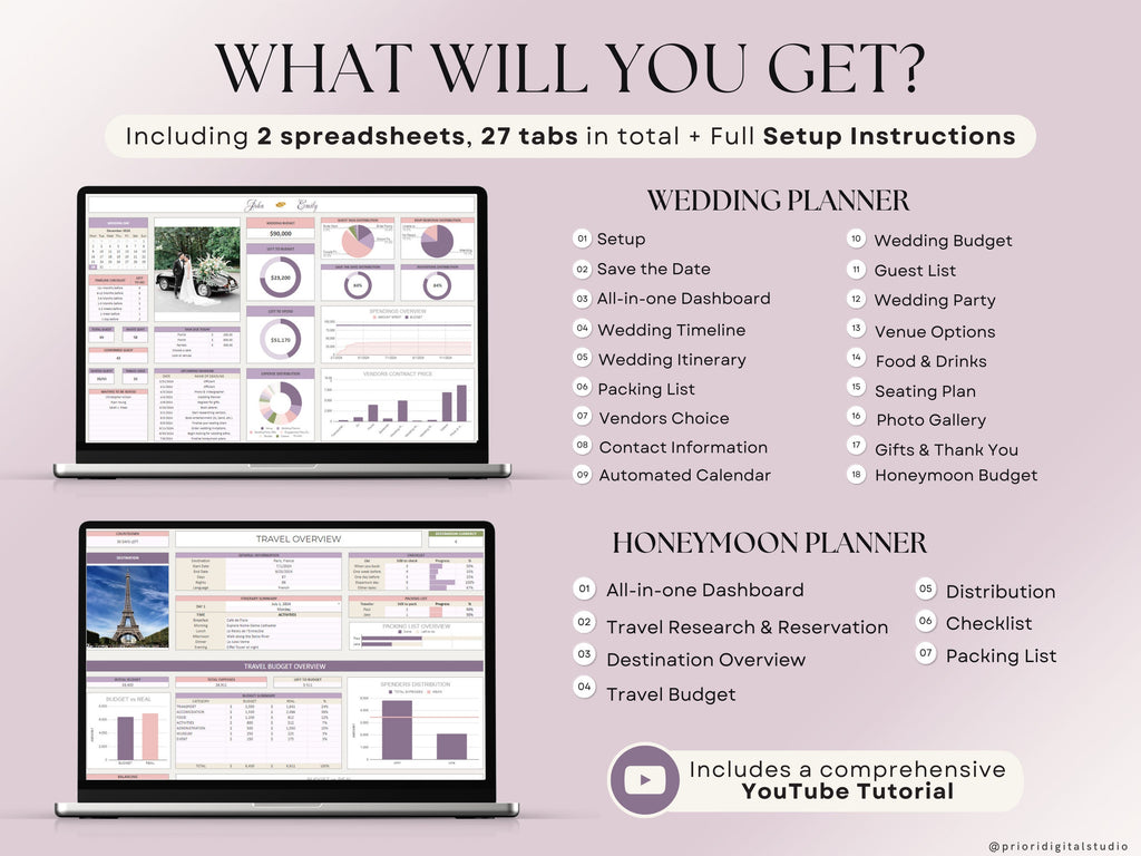 Wedding Planner Spreadsheet Wedding Budget Tracker Honeymoon Planner Checklist Guest List Tracker Wedding Travel Itinerary Seating Plan