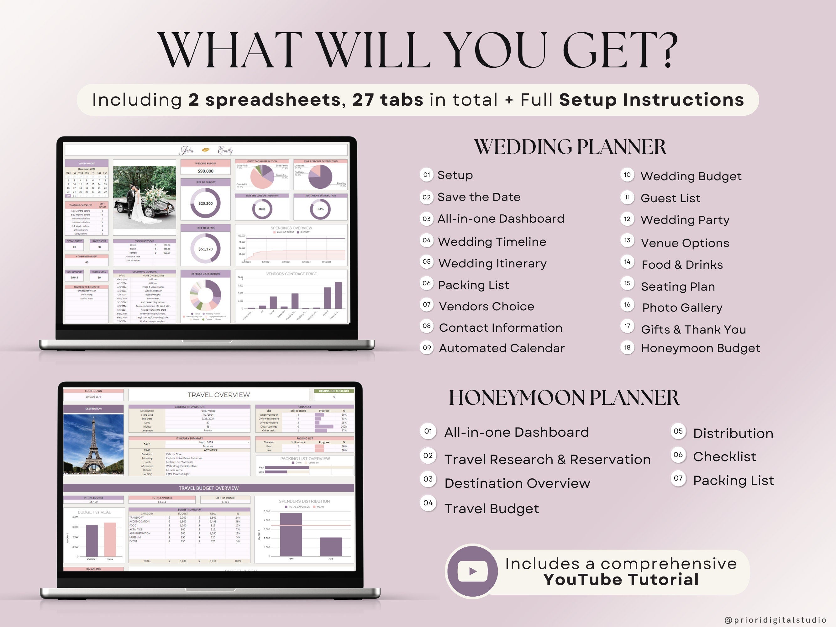 Wedding Planner Spreadsheet Wedding Budget Tracker Honeymoon Planner Checklist Guest List Tracker Wedding Travel Itinerary Seating Plan