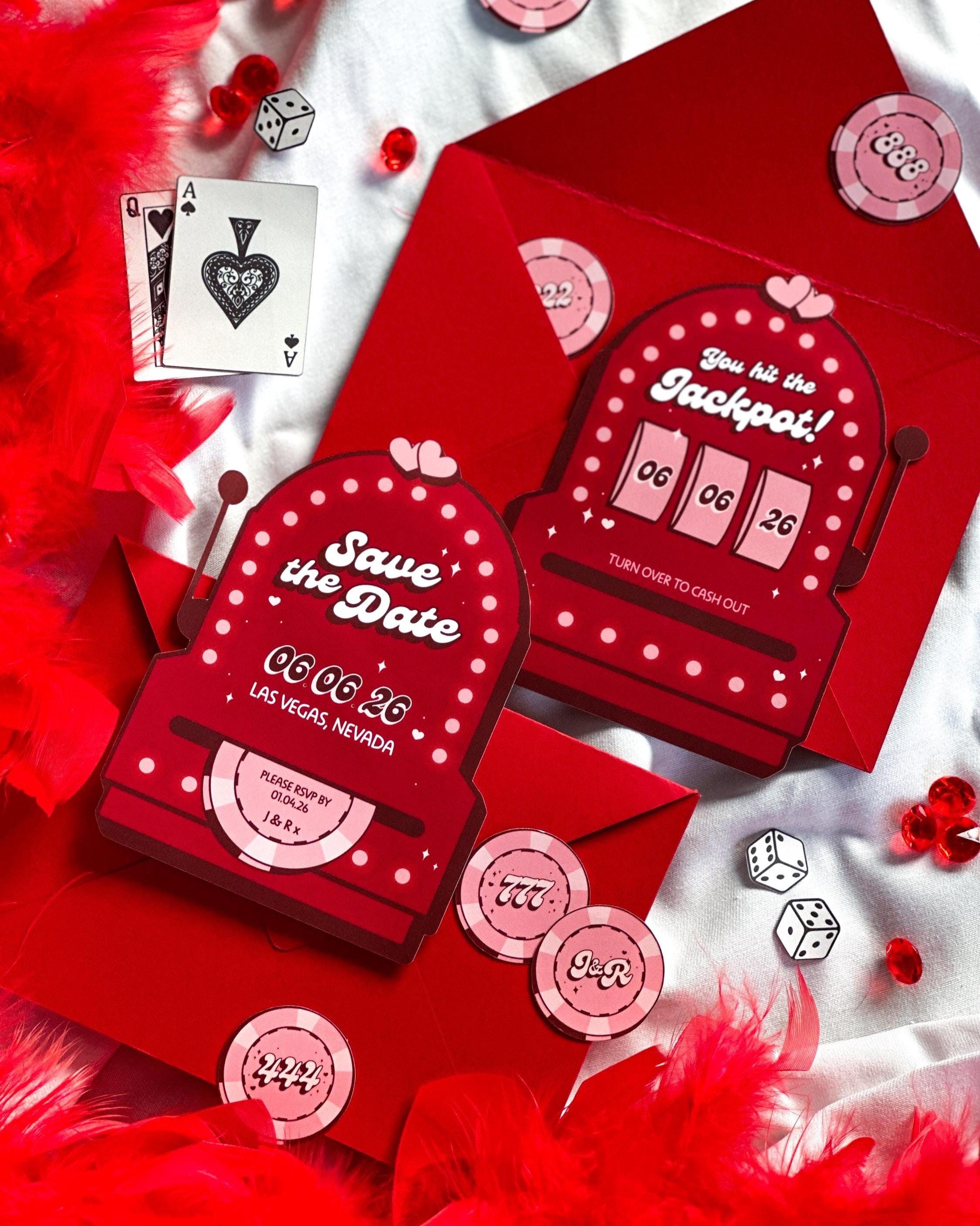 Vegas Save the Date Invite Design: Retro Slot Machine Wedding (Made-to-Order Digital Download)