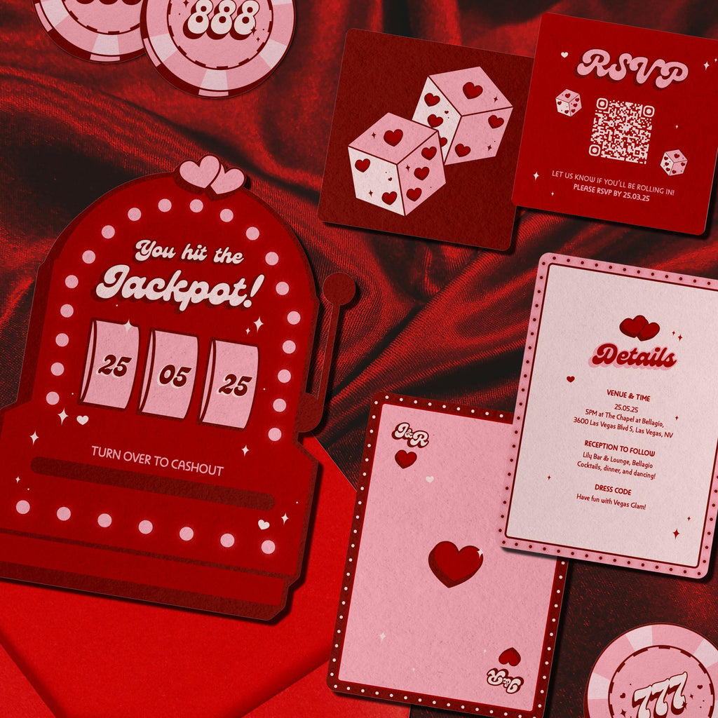 Retro Vegas Wedding Invitation Suite: Slot Machine, Casino Theme (Made-to-Order Digital Download)