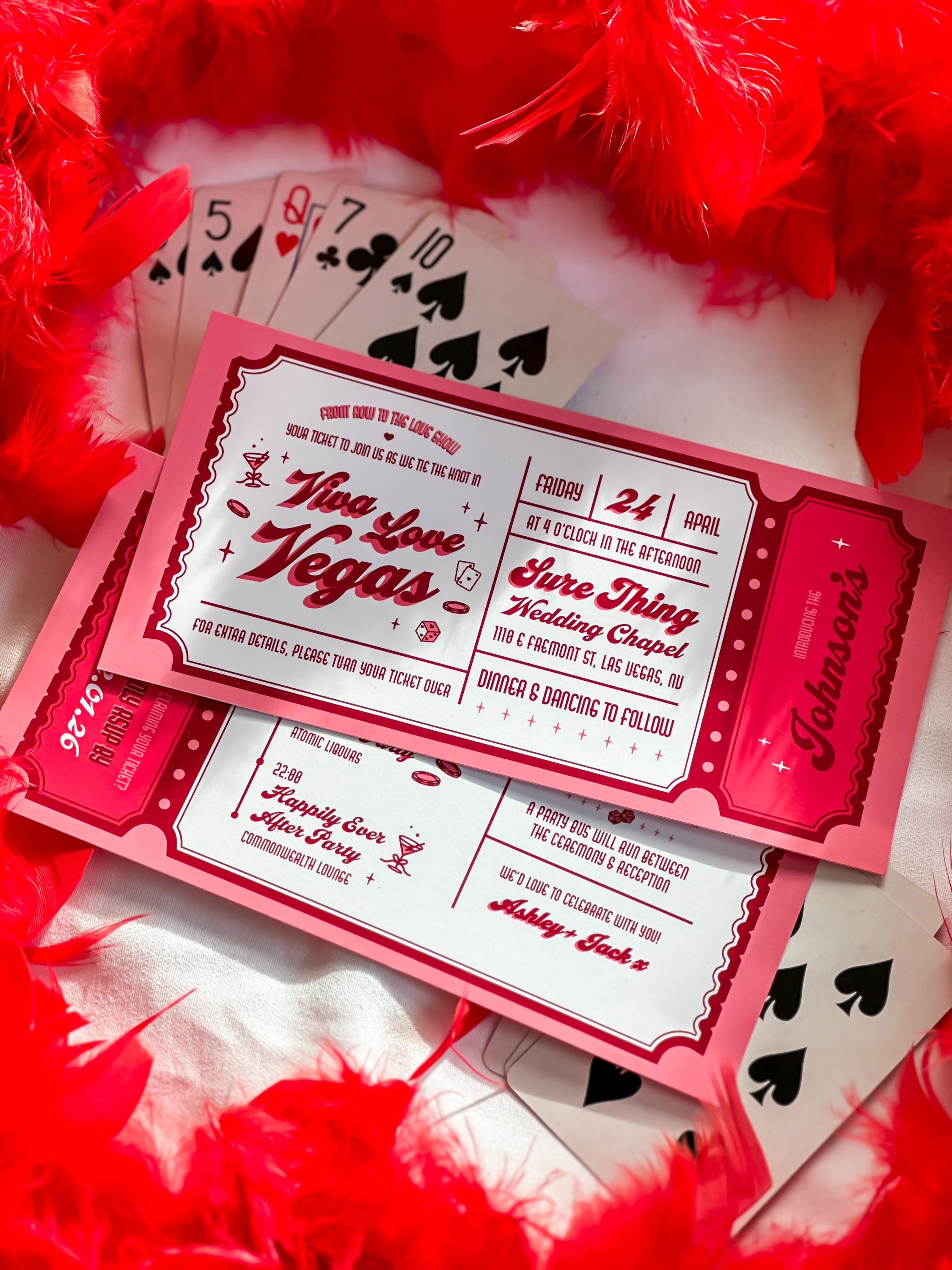 Custom Wedding Invitation Design: Retro Vintage Vegas Ticket (Made-to-Order Digital Download)