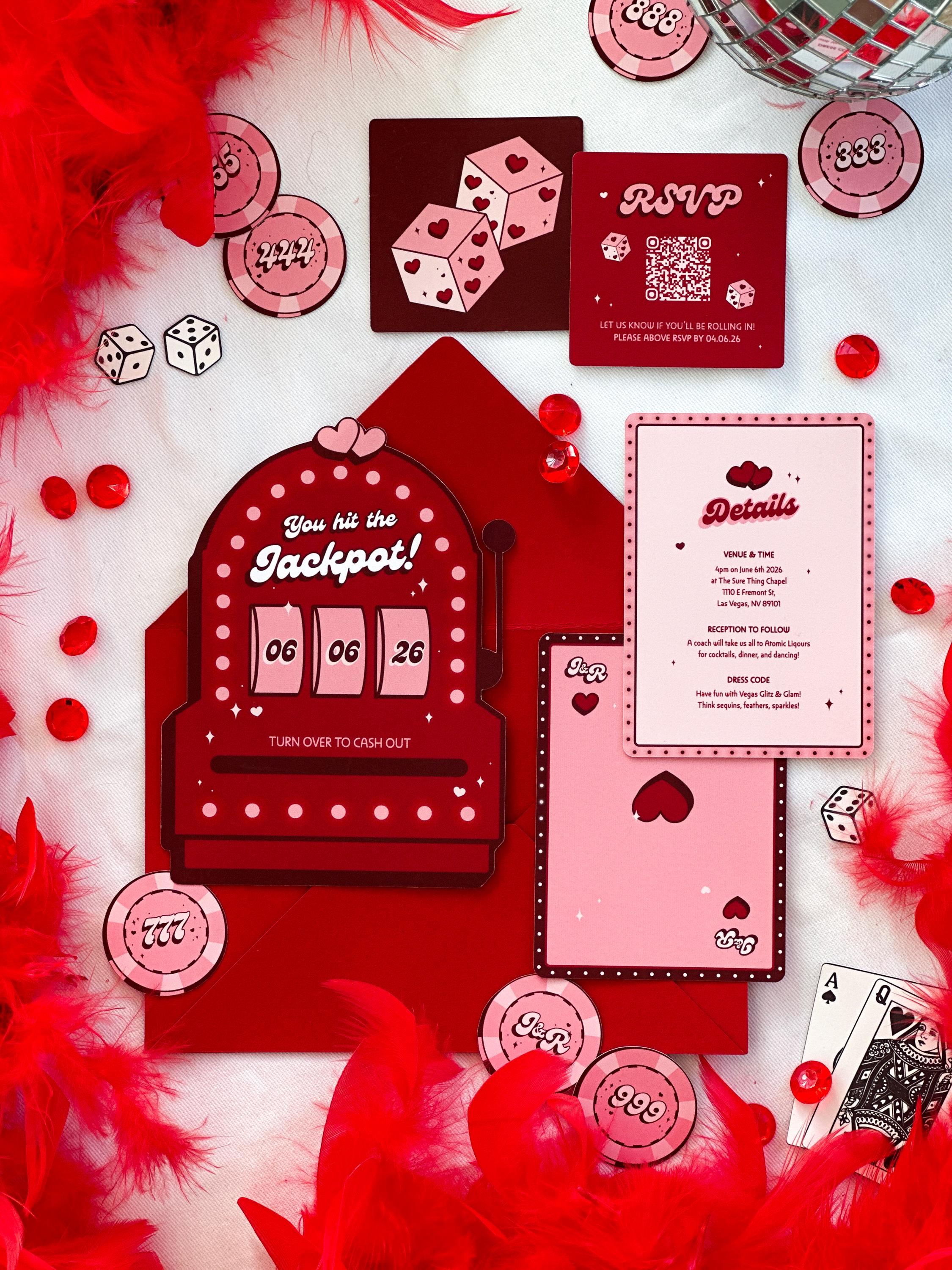 Retro Vegas Wedding Invitation Suite: Slot Machine, Casino Theme (Made-to-Order Digital Download)
