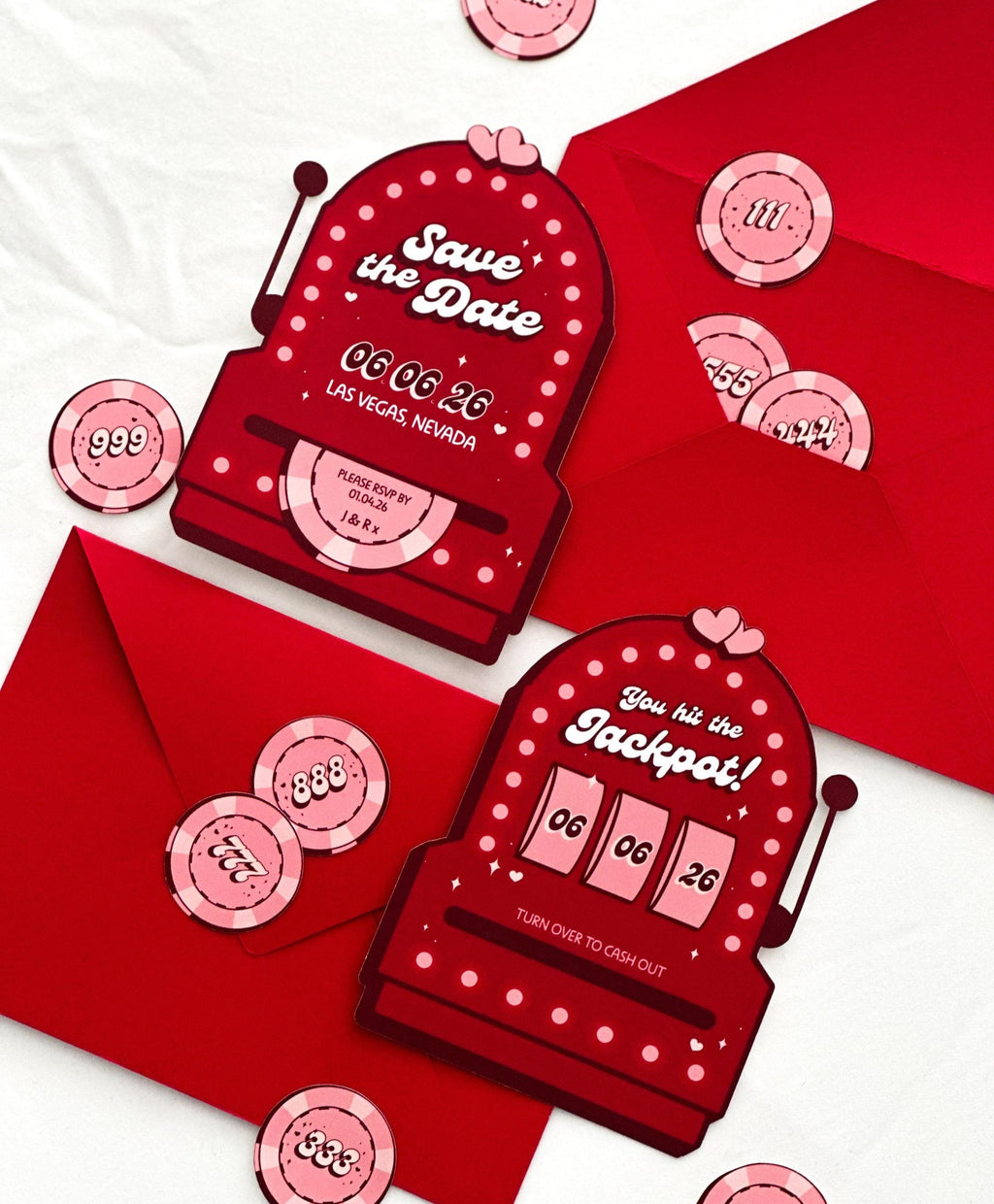 Vegas Save the Date Invite Design: Retro Slot Machine Wedding (Made-to-Order Digital Download)