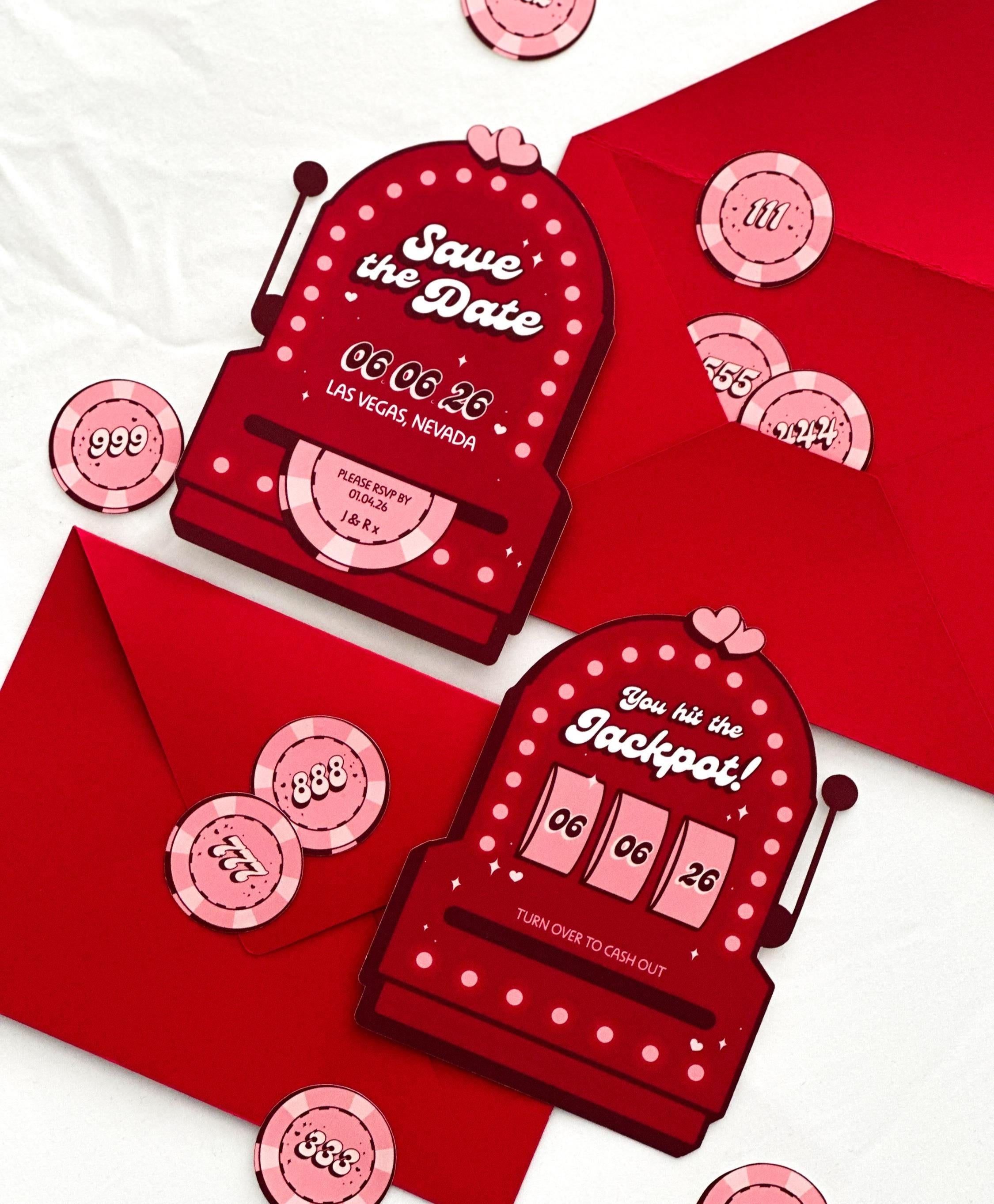 Vegas Save the Date Invite Design: Retro Slot Machine Wedding (Made-to-Order Digital Download)
