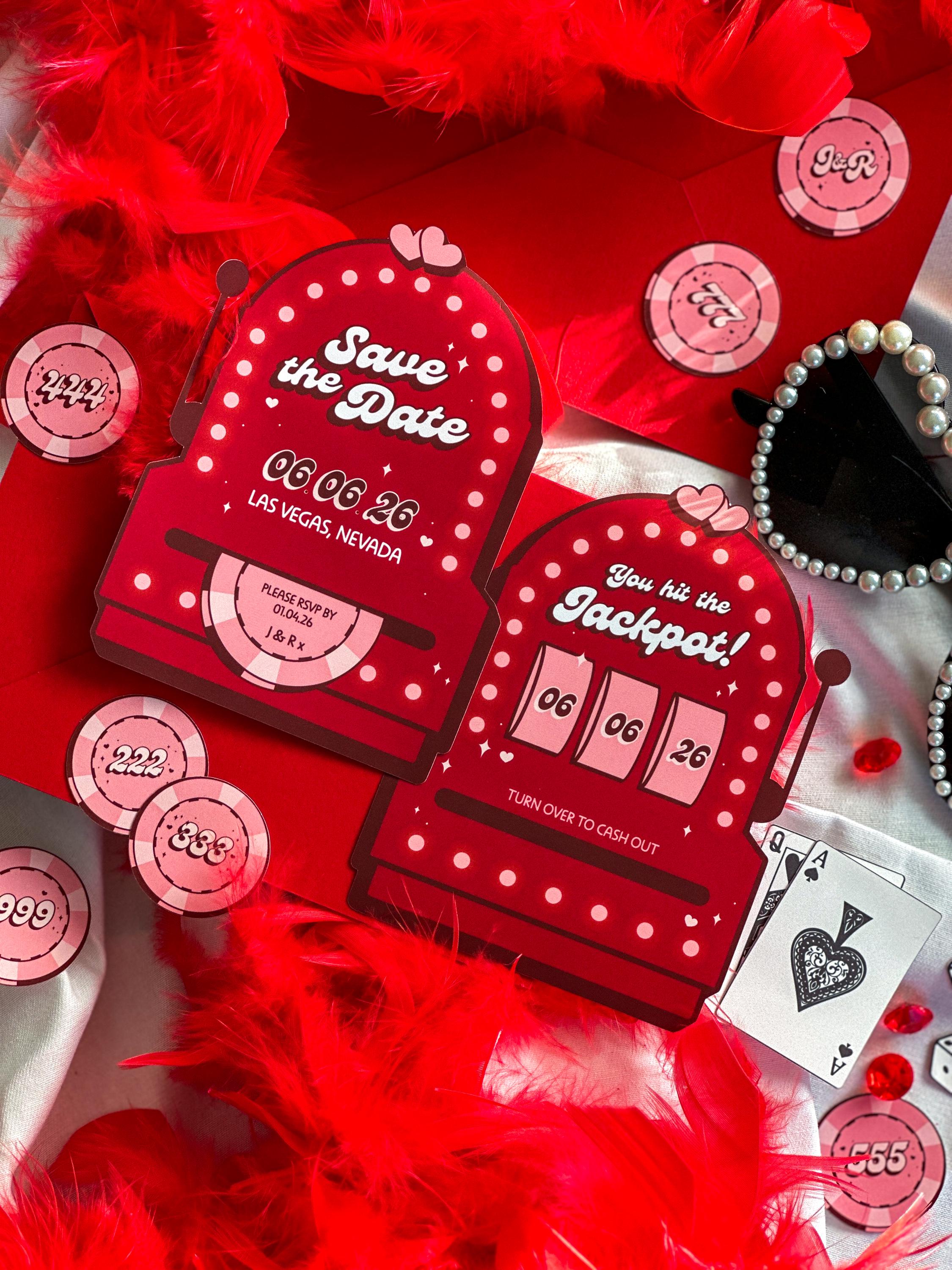 Vegas Save the Date Invite Design: Retro Slot Machine Wedding (Made-to-Order Digital Download)