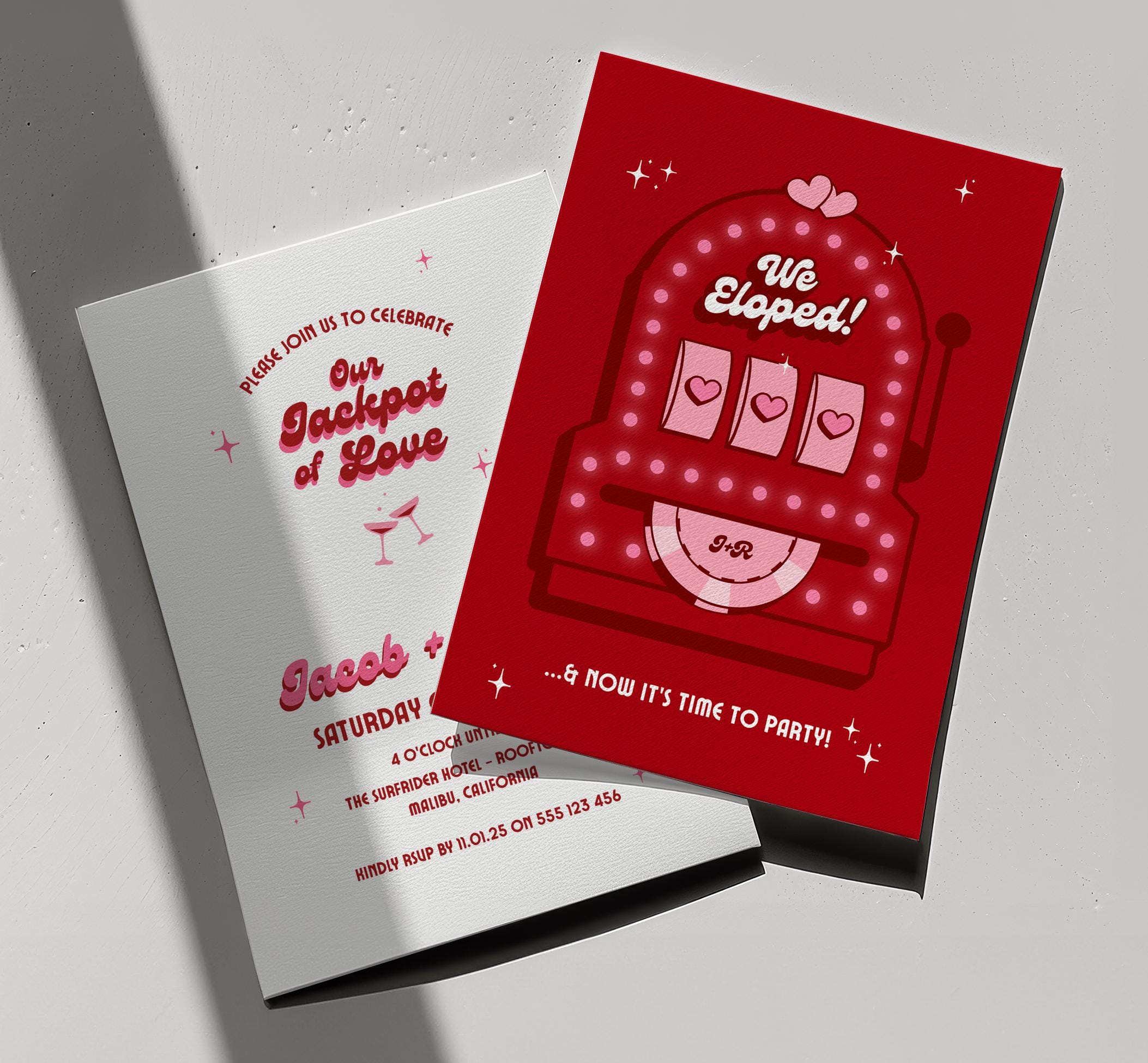Retro Las Vegas Elopement Announcement: Jackpot of Love (DIY Canva Template, Digital Download)