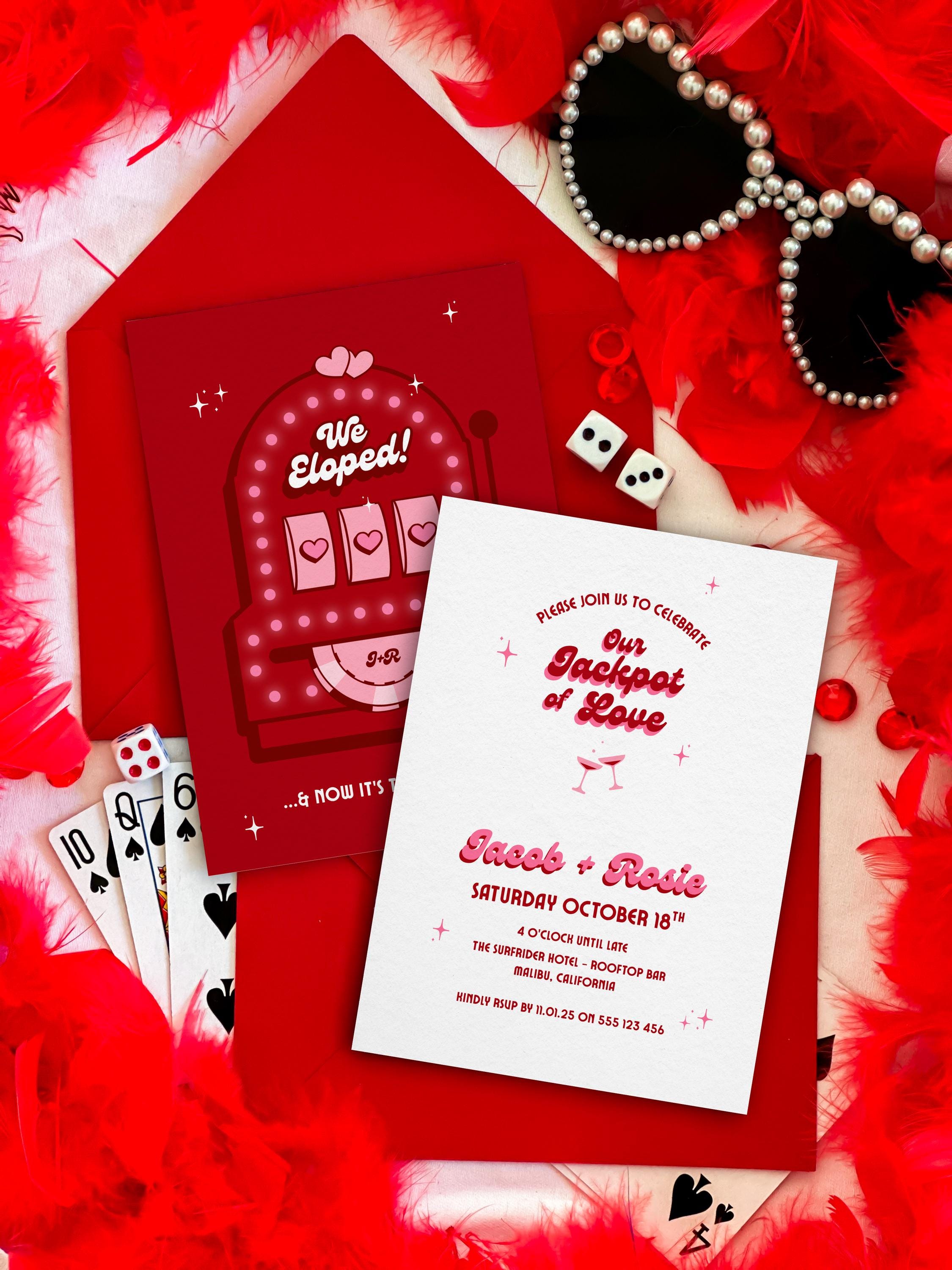 Retro Las Vegas Elopement Announcement: Jackpot of Love (DIY Canva Template, Digital Download)