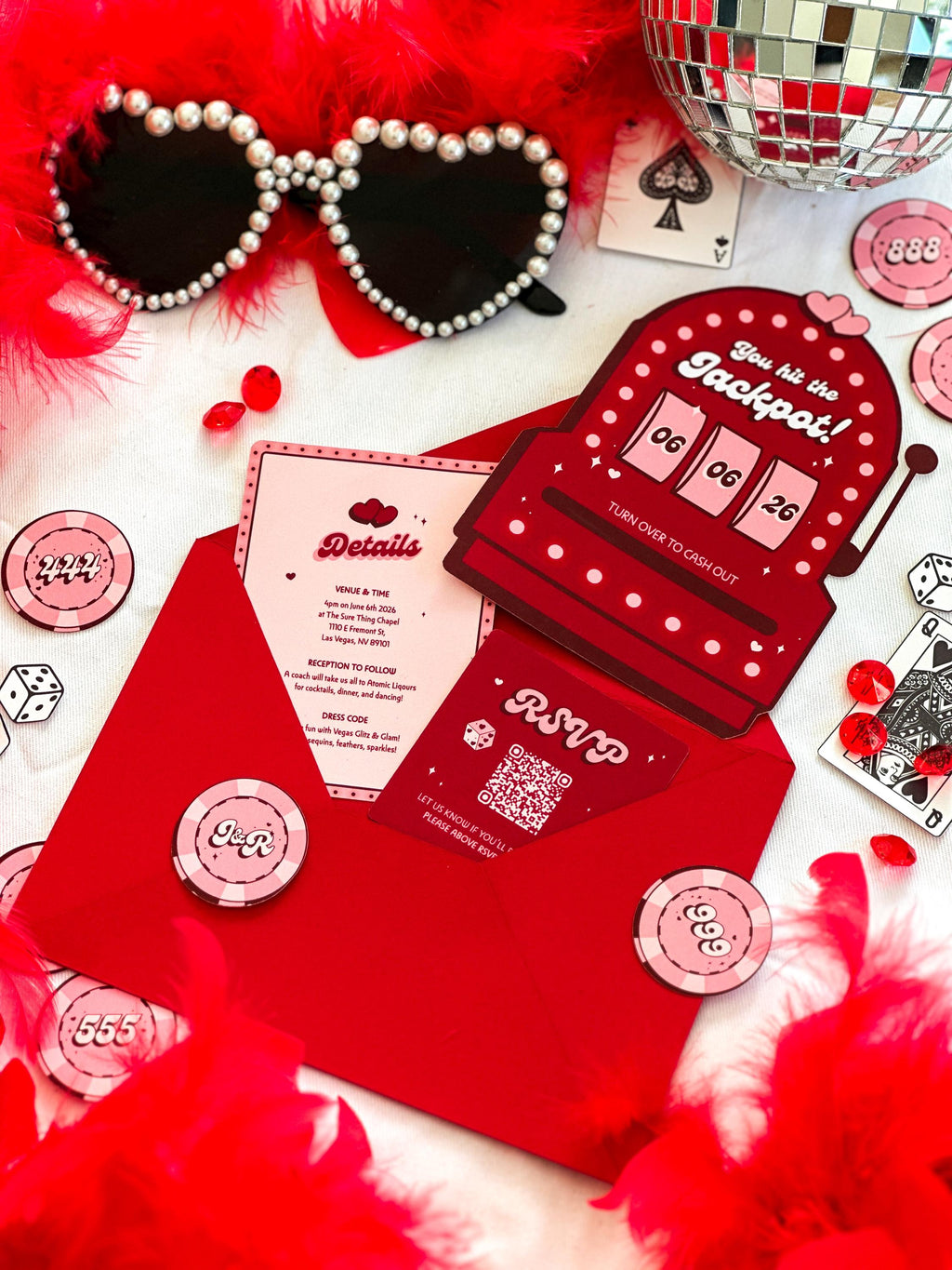 Retro Vegas Wedding Invitation Suite: Slot Machine, Casino Theme (Made-to-Order Digital Download)