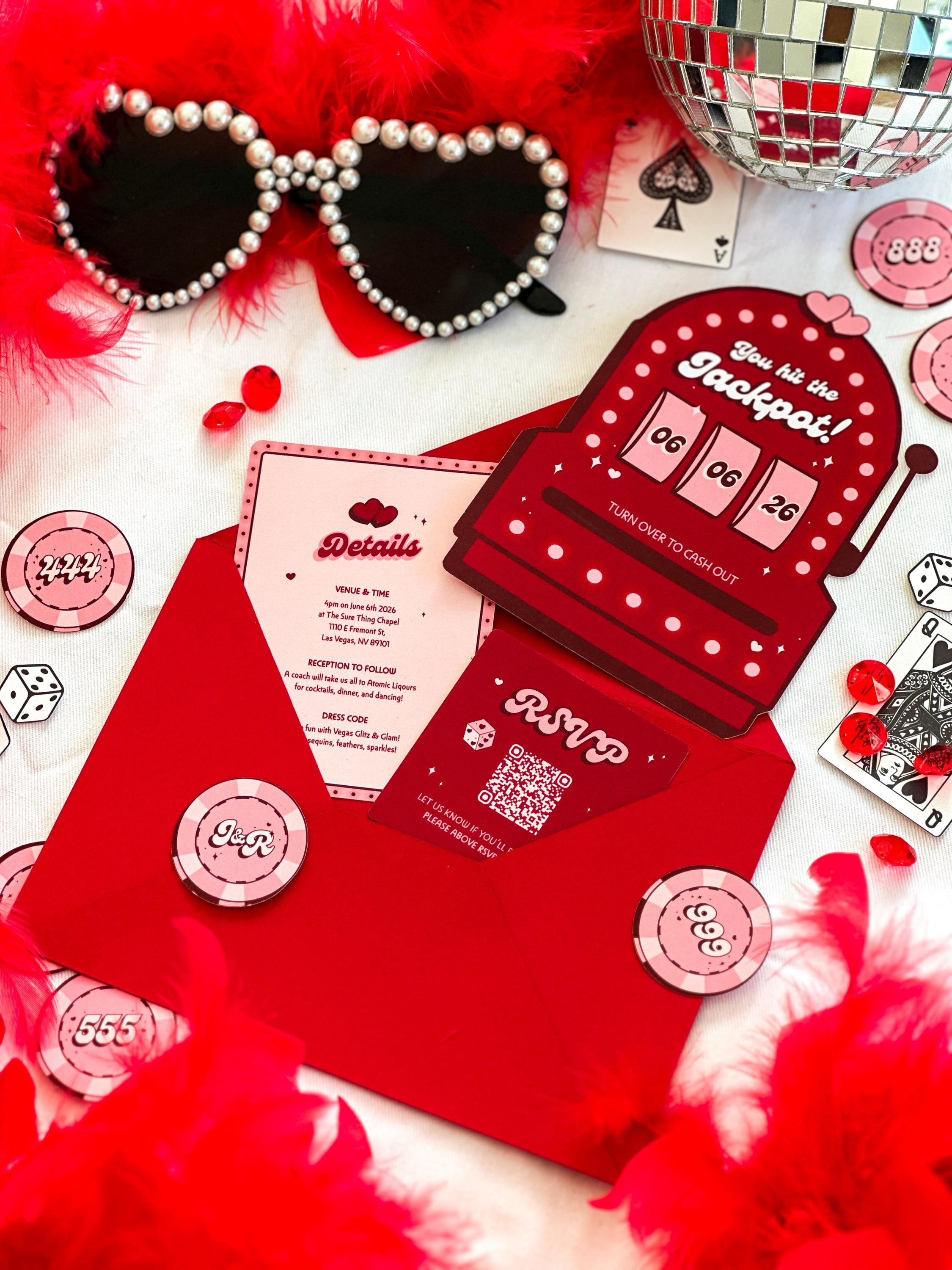 Retro Vegas Wedding Invitation Suite: Slot Machine, Casino Theme (Made-to-Order Digital Download)