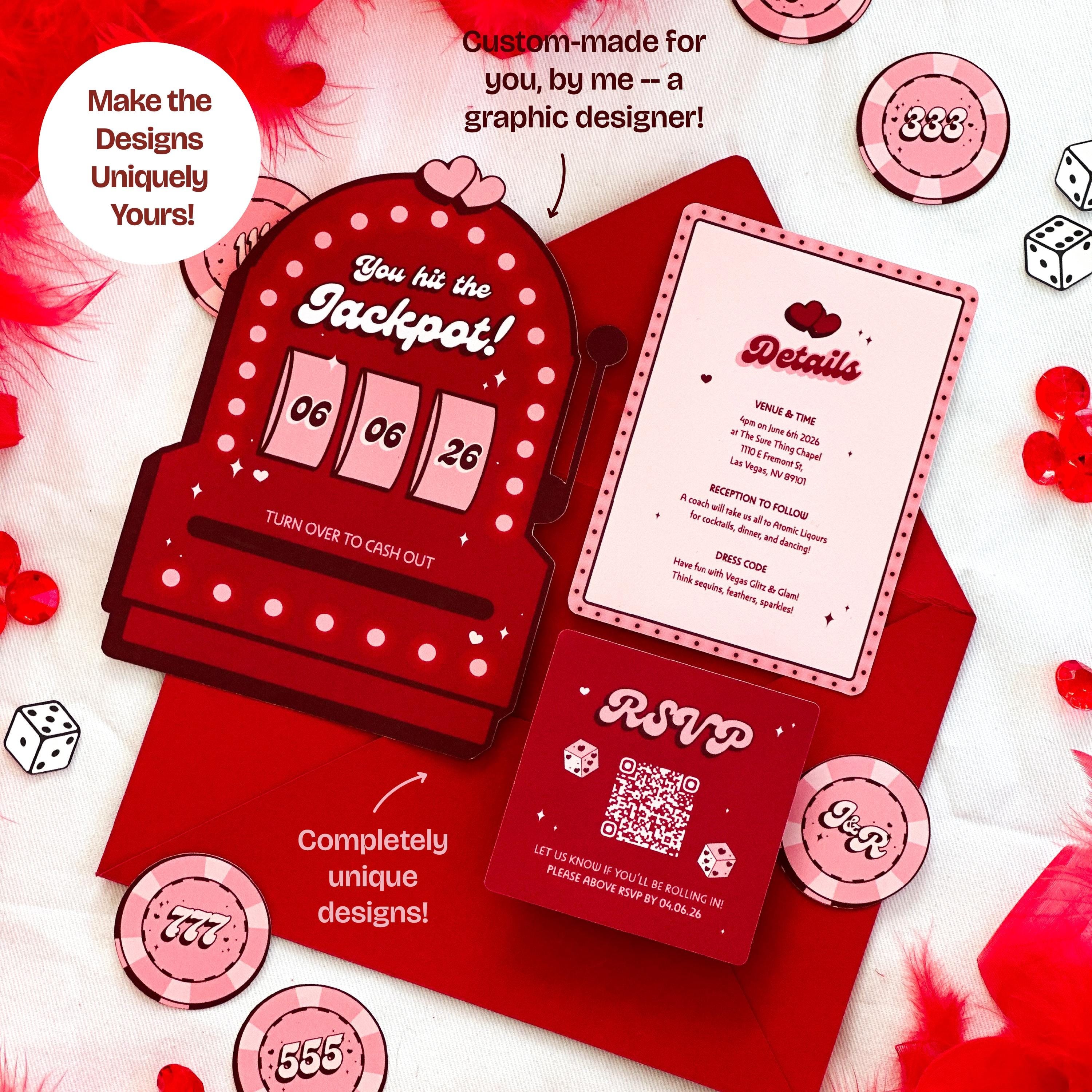 Retro Vegas Wedding Invitation Suite: Slot Machine, Casino Theme (Made-to-Order Digital Download)