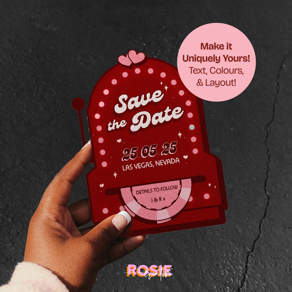Vegas Save the Date Invite Design: Retro Slot Machine Wedding (Made-to-Order Digital Download)