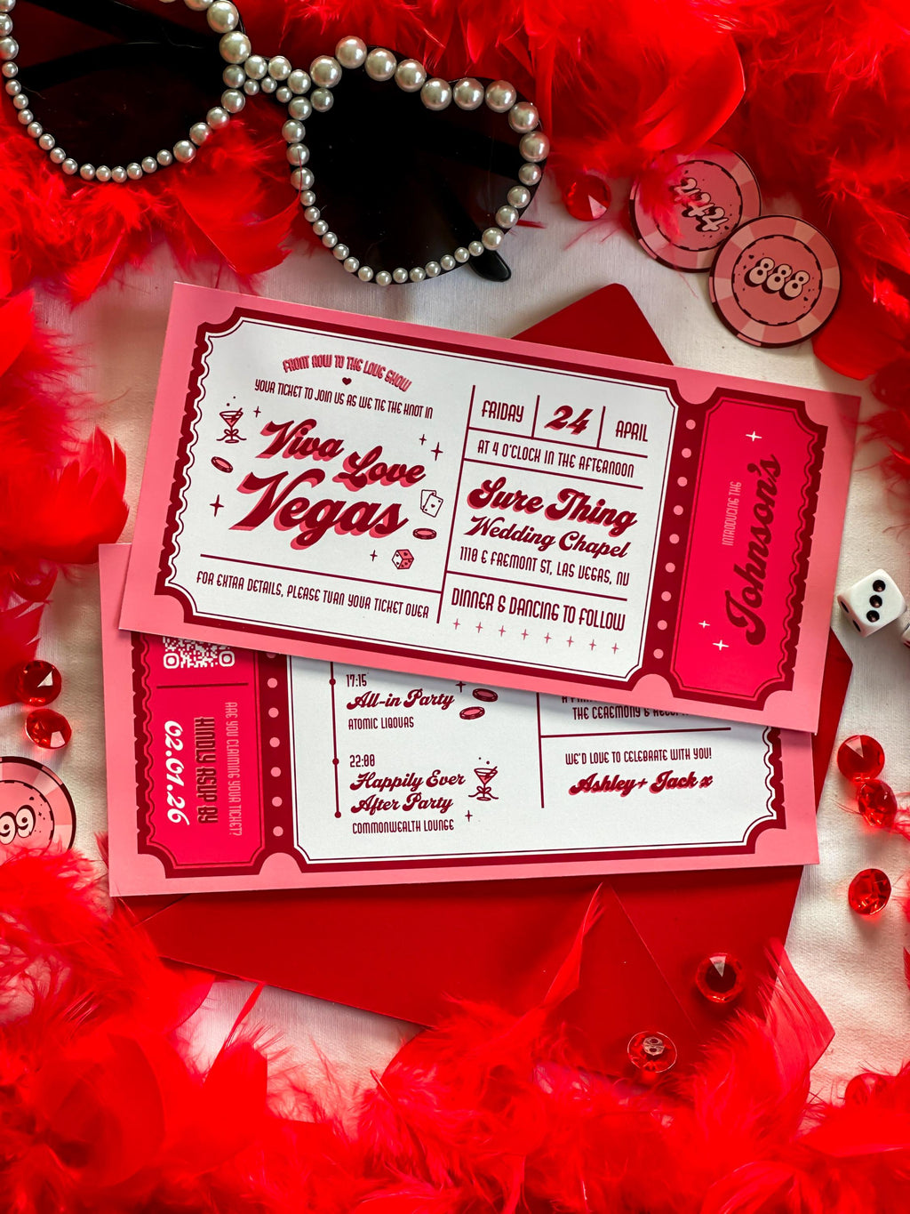 Custom Wedding Invitation Design: Retro Vintage Vegas Ticket (Made-to-Order Digital Download)