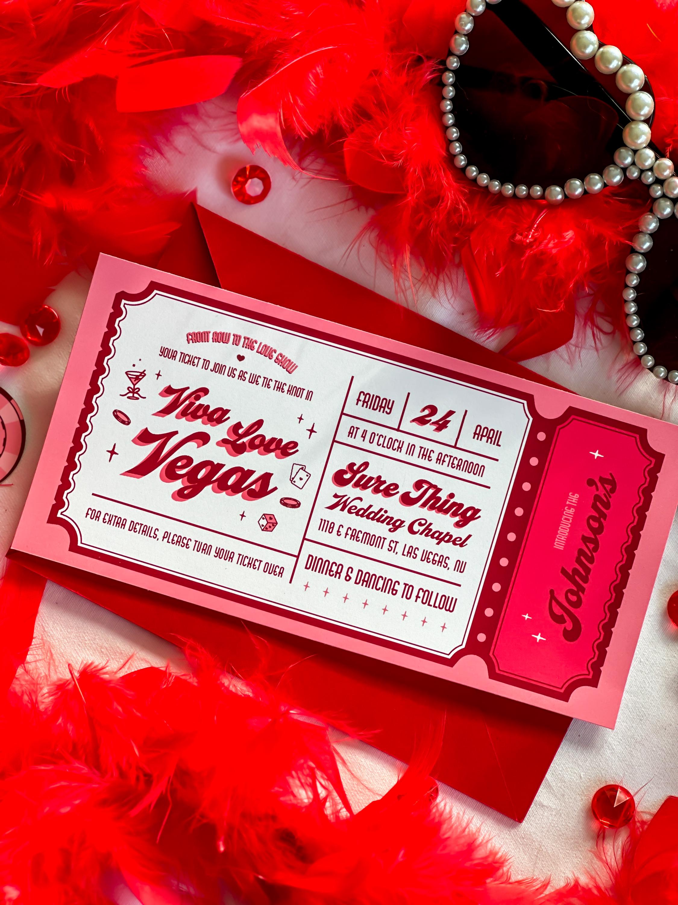 Custom Wedding Invitation Design: Retro Vintage Vegas Ticket (Made-to-Order Digital Download)