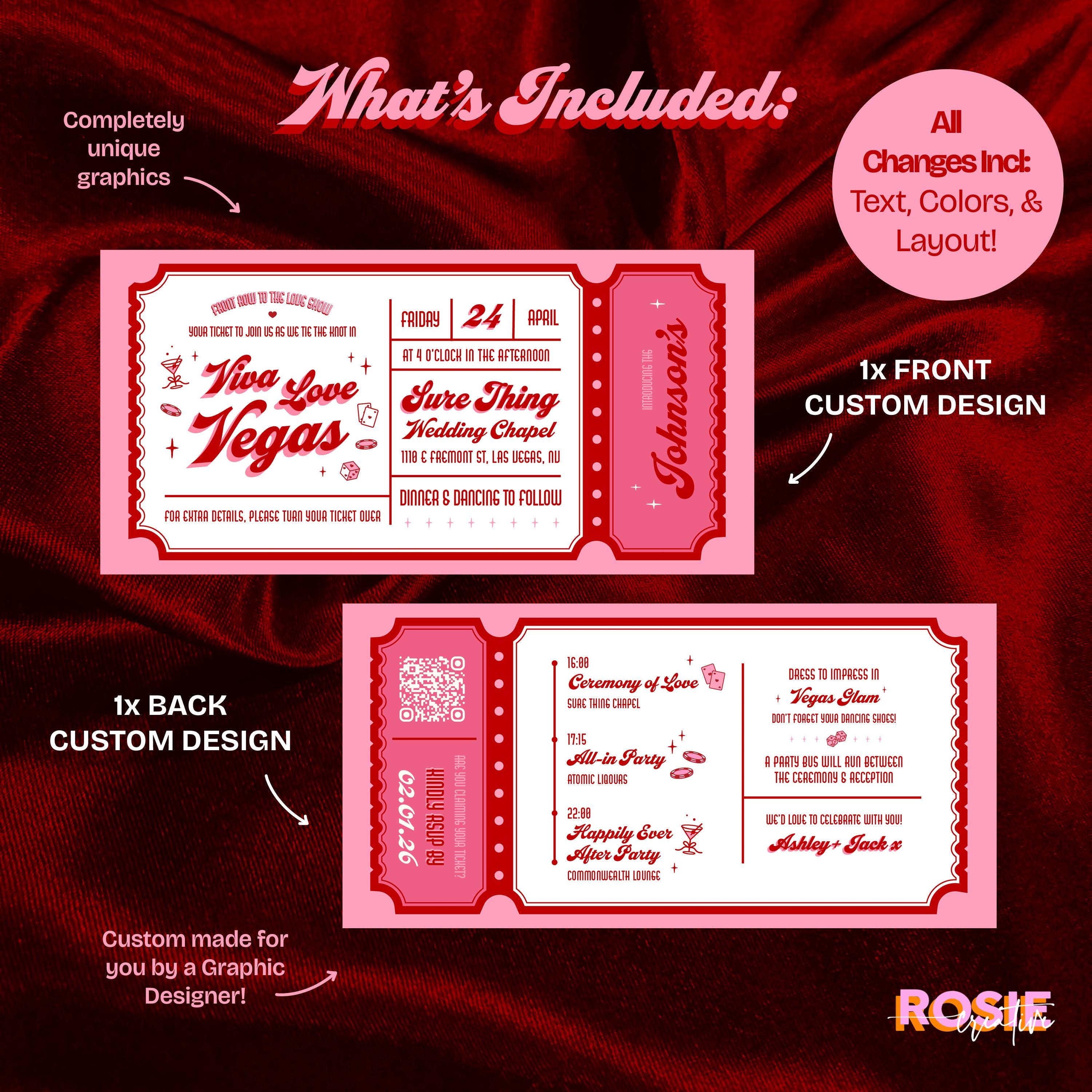 Custom Wedding Invitation Design: Retro Vintage Vegas Ticket (Made-to-Order Digital Download)