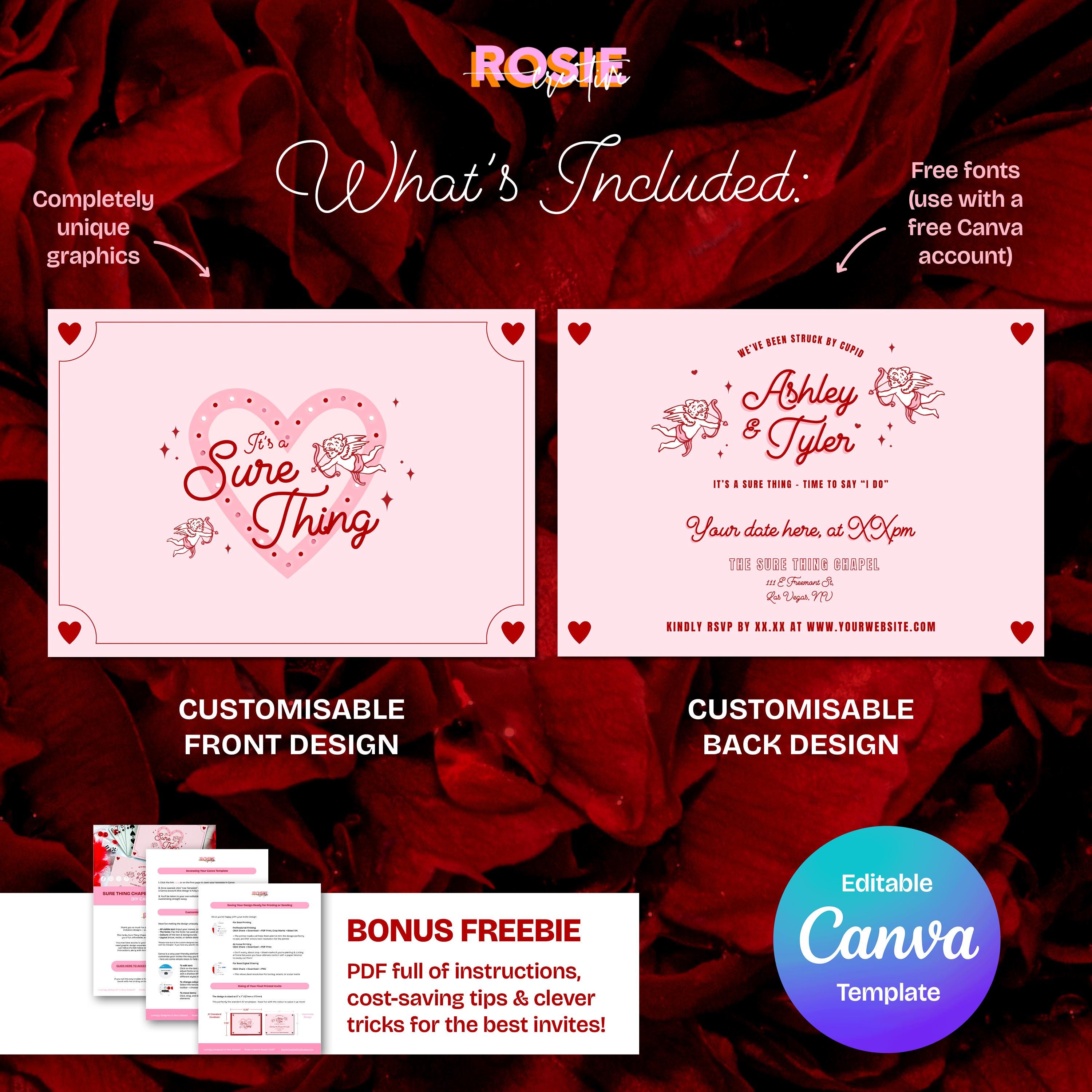 Retro Vegas Wedding Invitation: Sure Thing Chapel Elopement (DIY Canva Template, Digital Download)