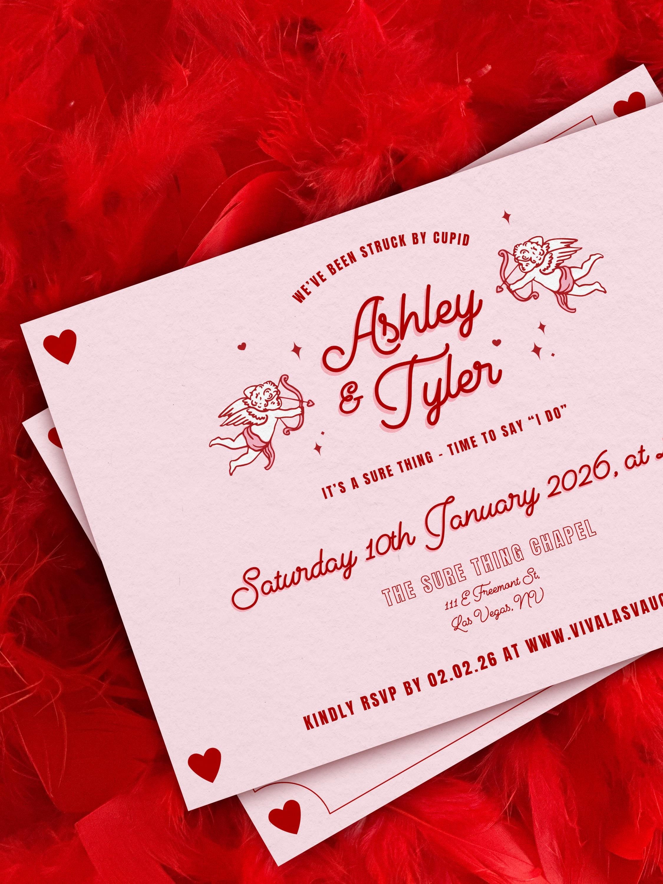Retro Vegas Wedding Invitation: Sure Thing Chapel Elopement (DIY Canva Template, Digital Download)