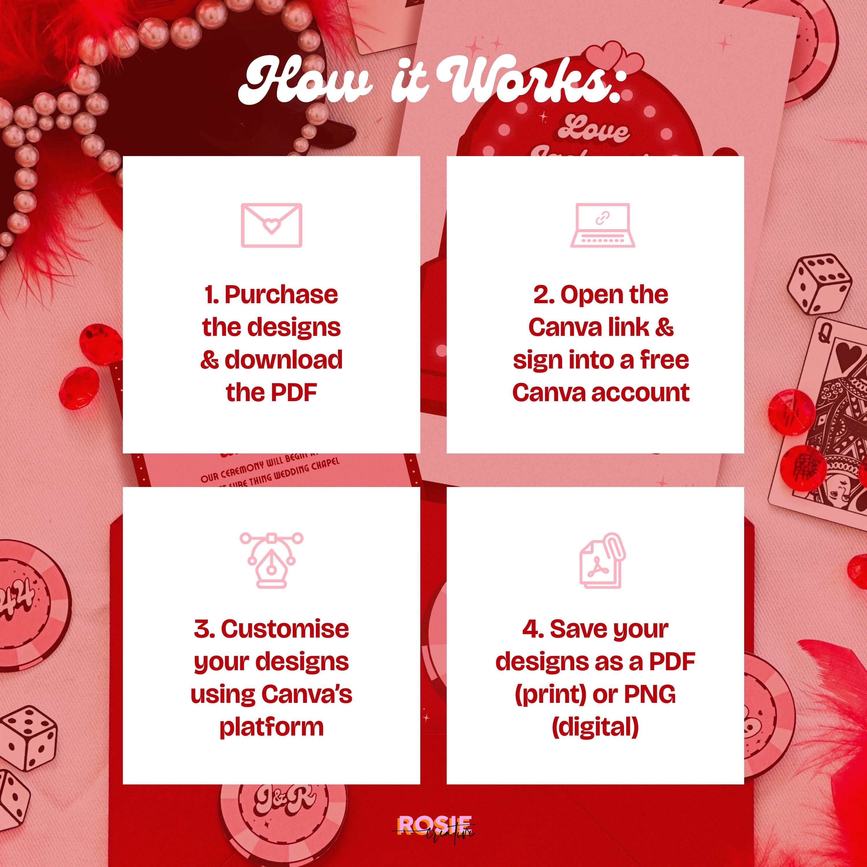 Retro Vegas Wedding Invitation Suite | DIY Set of 3 Invite Templates (Instant Download)