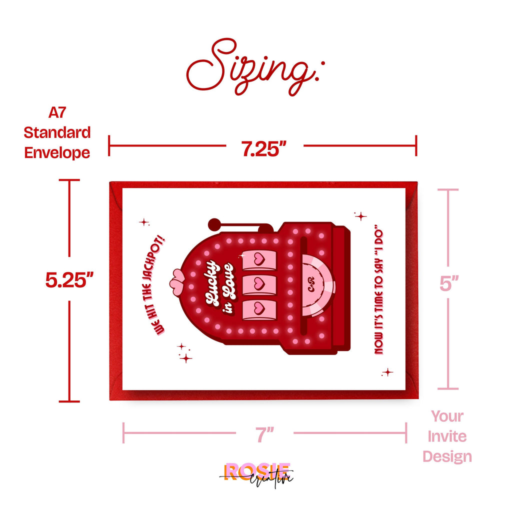 Retro Vegas Wedding Invitation: Lucky in Love Slot Machine (DIY Canva Template, Digital Download)