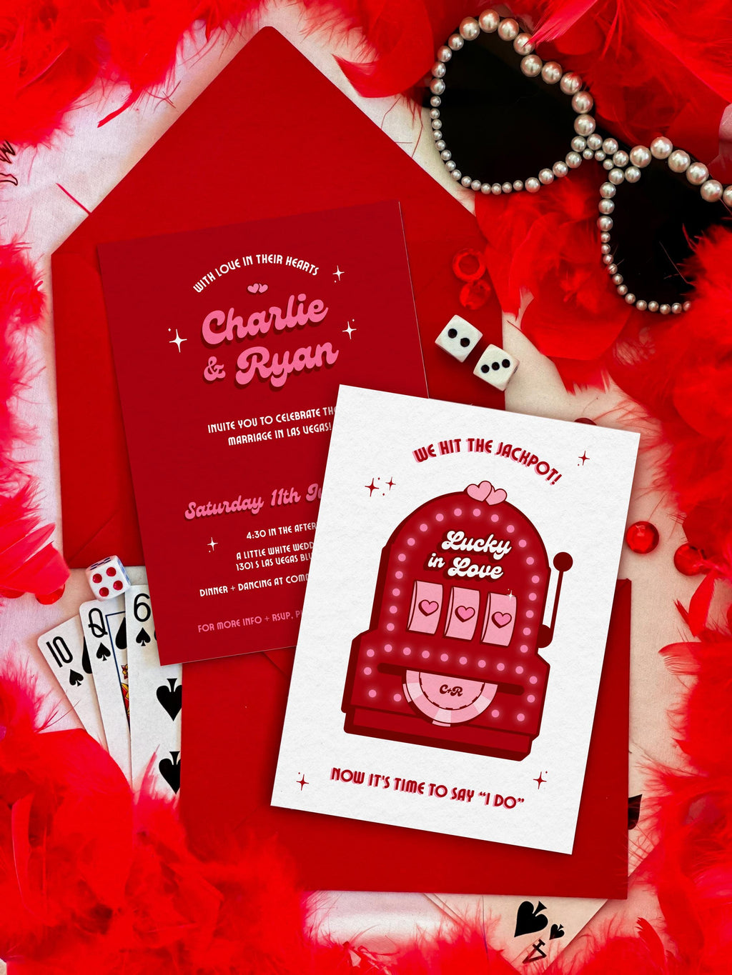 Retro Vegas Wedding Invitation: Lucky in Love Slot Machine (DIY Canva Template, Digital Download)