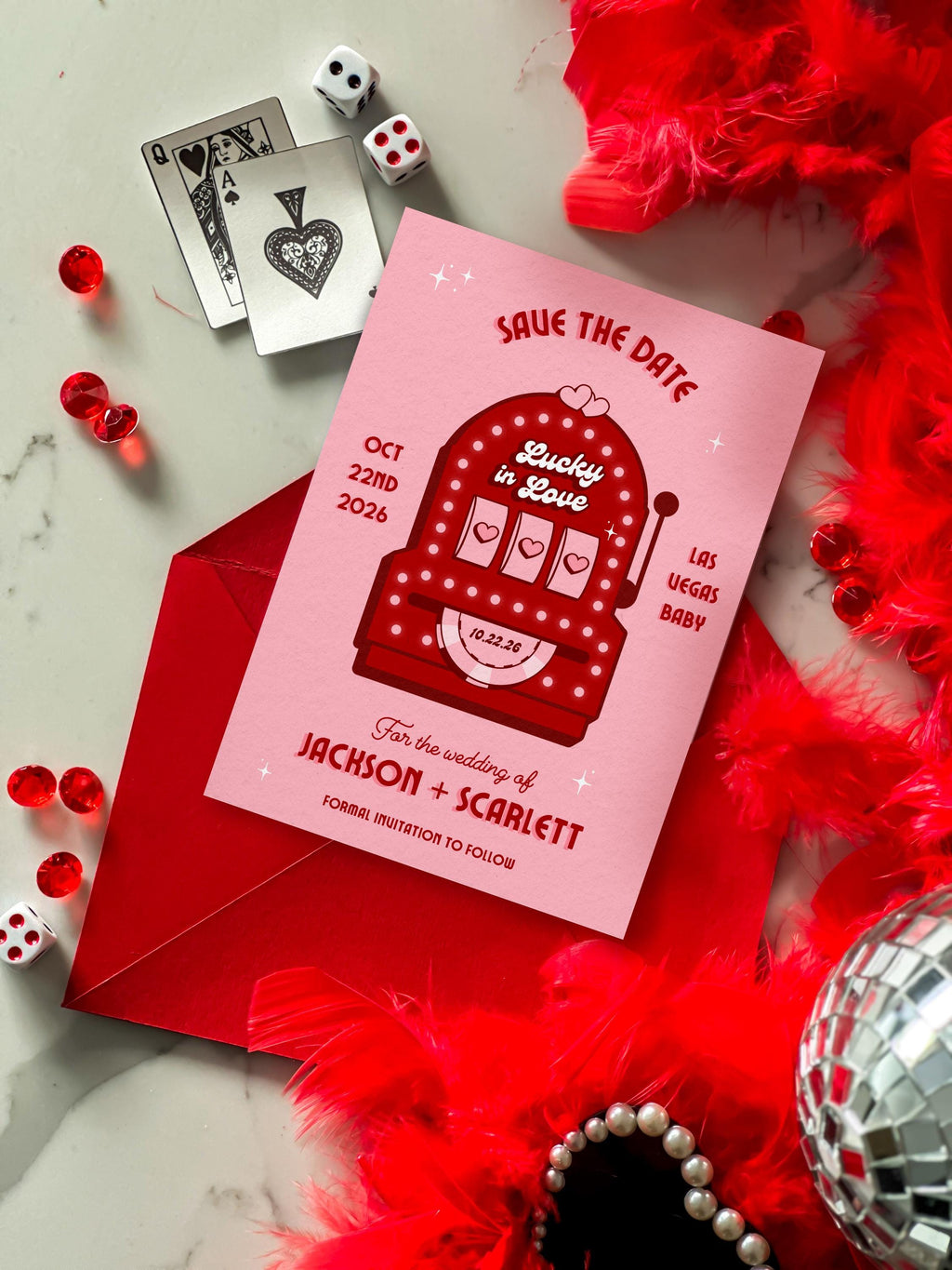 Retro Vegas Save the Date: Lucky in Love Elopement Invite (DIY Canva Template, Digital Download)