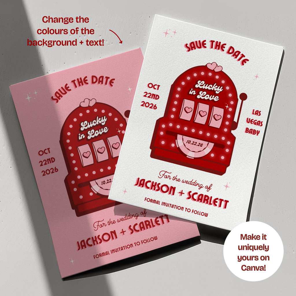Retro Vegas Save the Date: Lucky in Love Elopement Invite (DIY Canva Template, Digital Download)