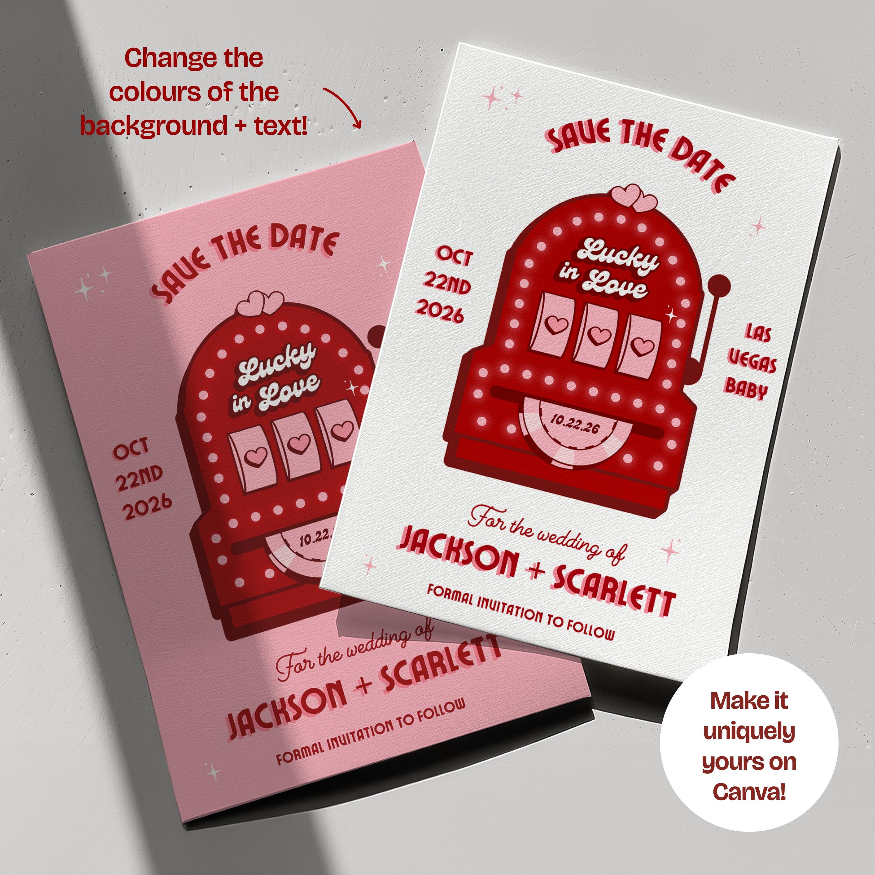 Retro Vegas Save the Date: Lucky in Love Elopement Invite (DIY Canva Template, Digital Download)