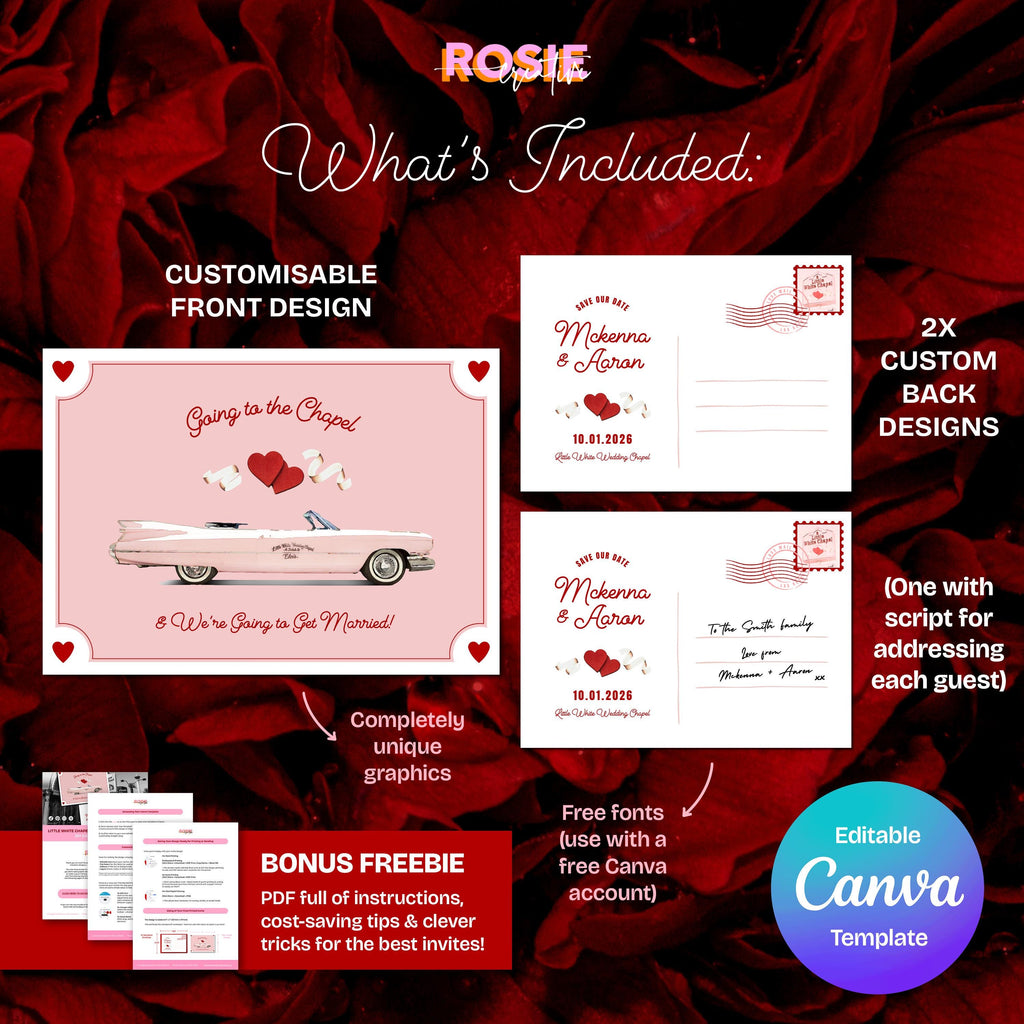 Vegas Wedding Save the Date Design: Little White Chapel Postcard (DIY Template, Digital Download)