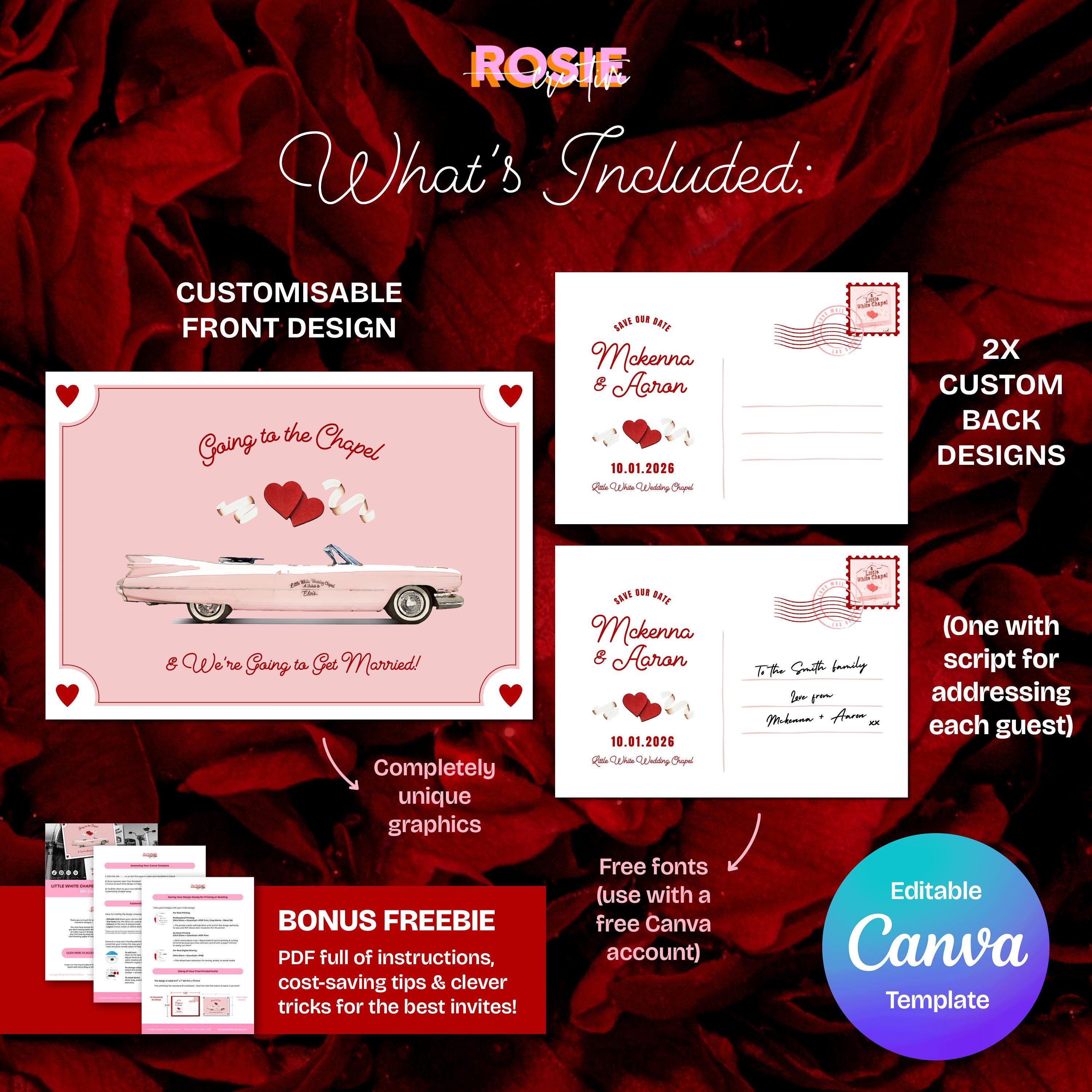 Vegas Wedding Save the Date Design: Little White Chapel Postcard (DIY Template, Digital Download)