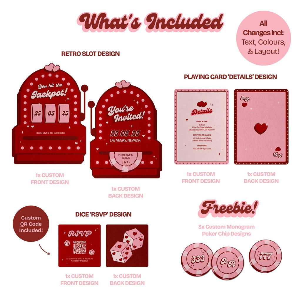 Retro Vegas Wedding Invitation Suite: Slot Machine, Casino Theme (Made-to-Order Digital Download)