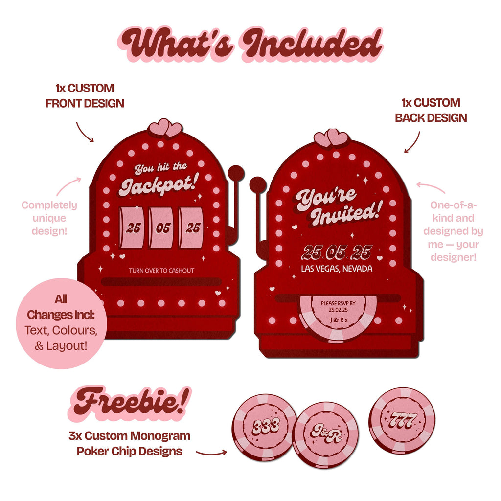 Vegas Wedding Invite Design: Retro Slot Machine (Made-to-Order Digital Download)