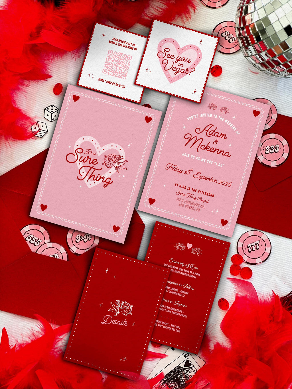 Retro Vegas Wedding Invitation Suite | Sure Thing Chapel Design (DIY Template Set)