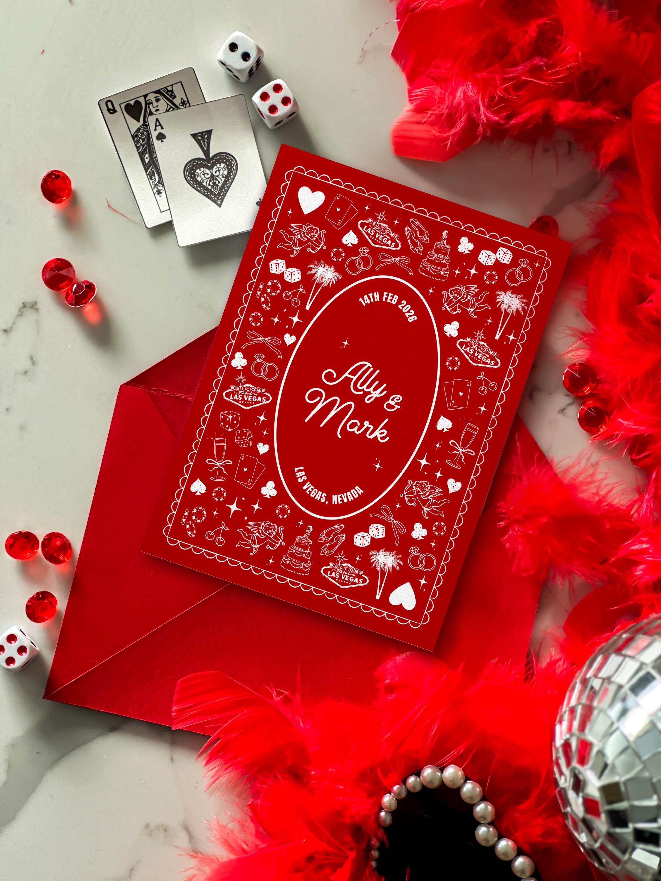 Vegas Wedding Save the Date: Retro Casino Playing Card Invitation (DIY Canva Template, Digital Download)