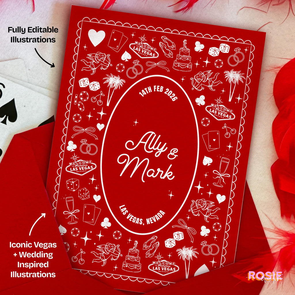 Vegas Wedding Save the Date: Retro Casino Playing Card Invitation (DIY Canva Template, Digital Download)