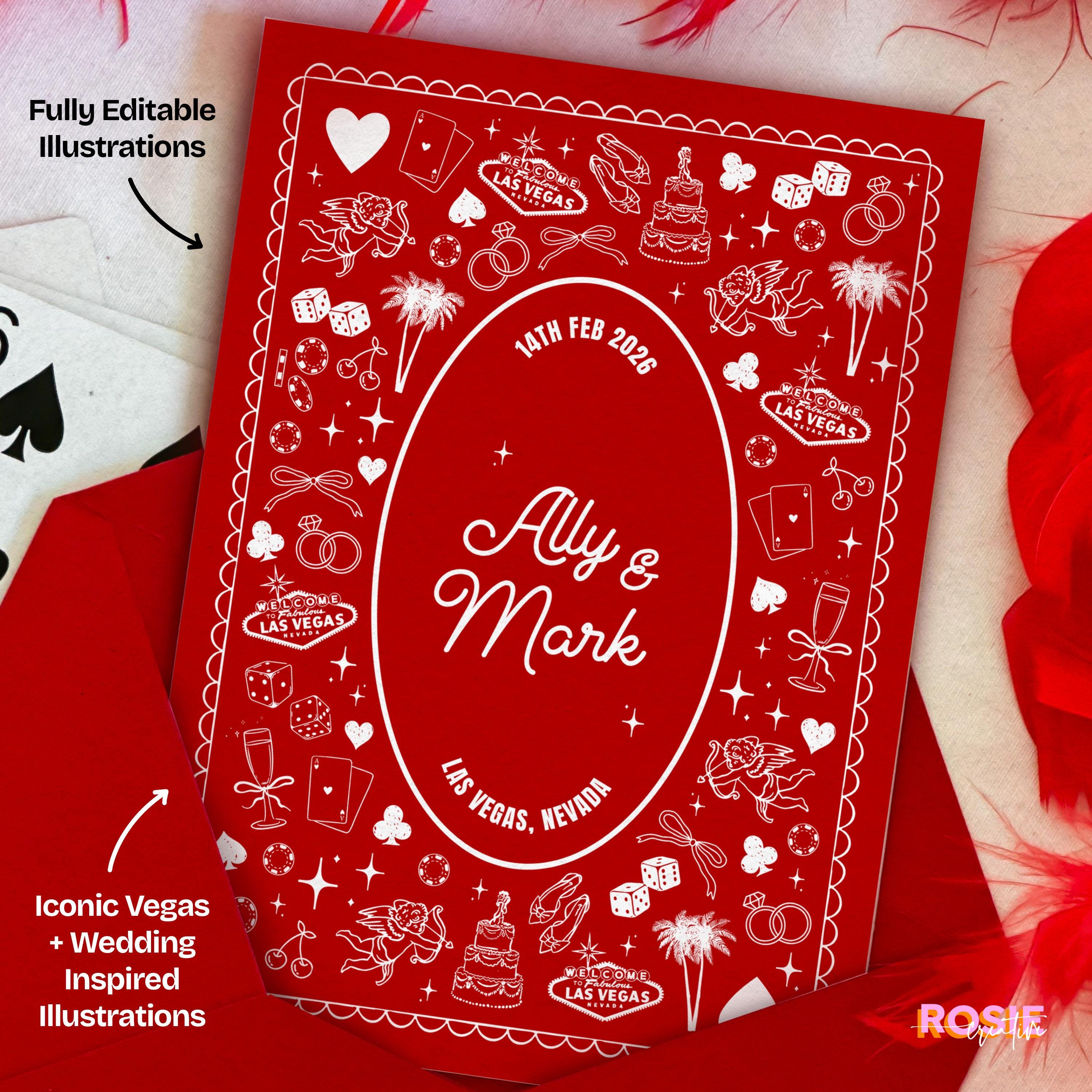 Vegas Wedding Save the Date: Retro Casino Playing Card Invitation (DIY Canva Template, Digital Download)