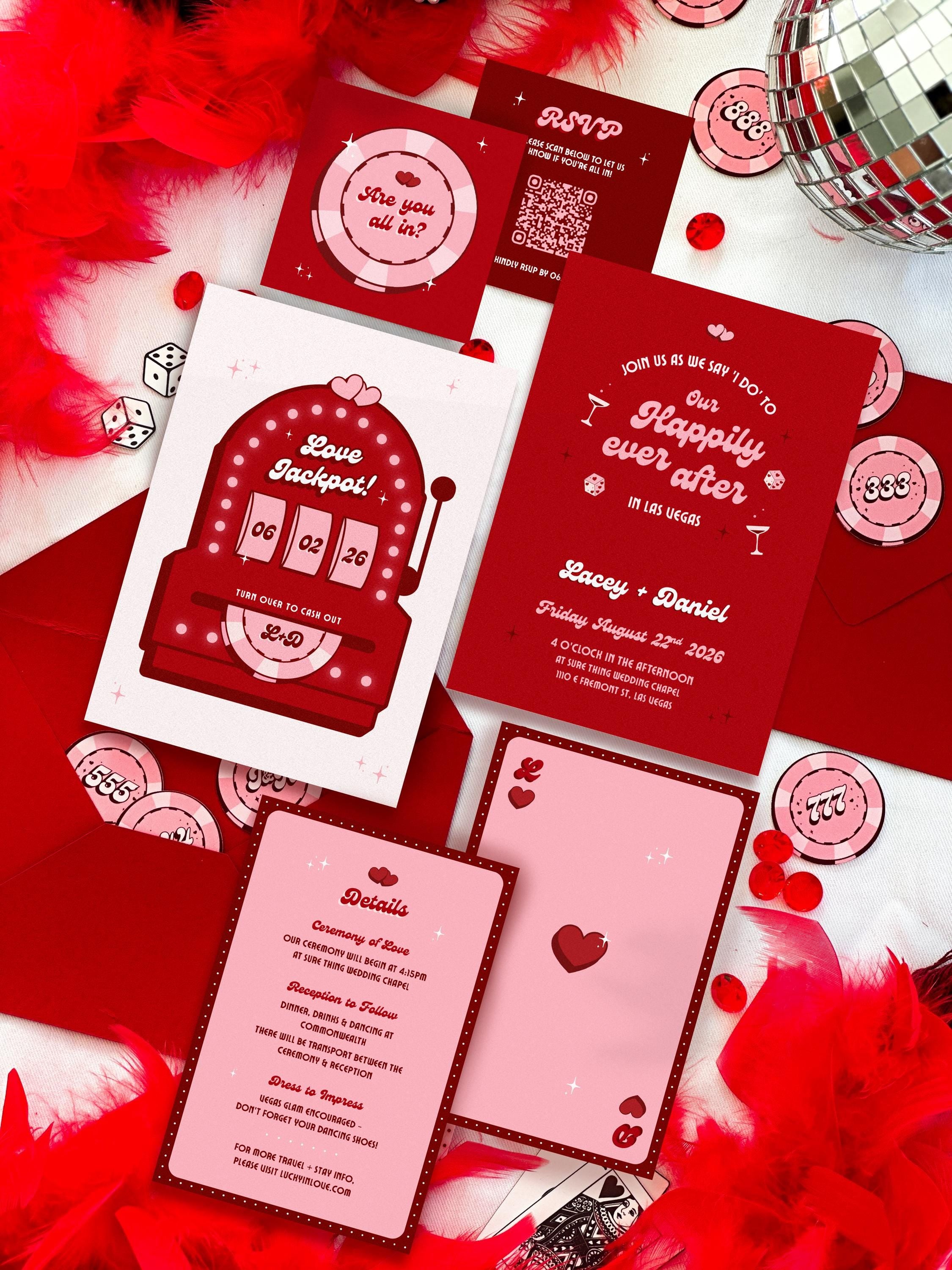 Retro Vegas Wedding Invitation Suite | DIY Set of 3 Invite Templates (Instant Download)