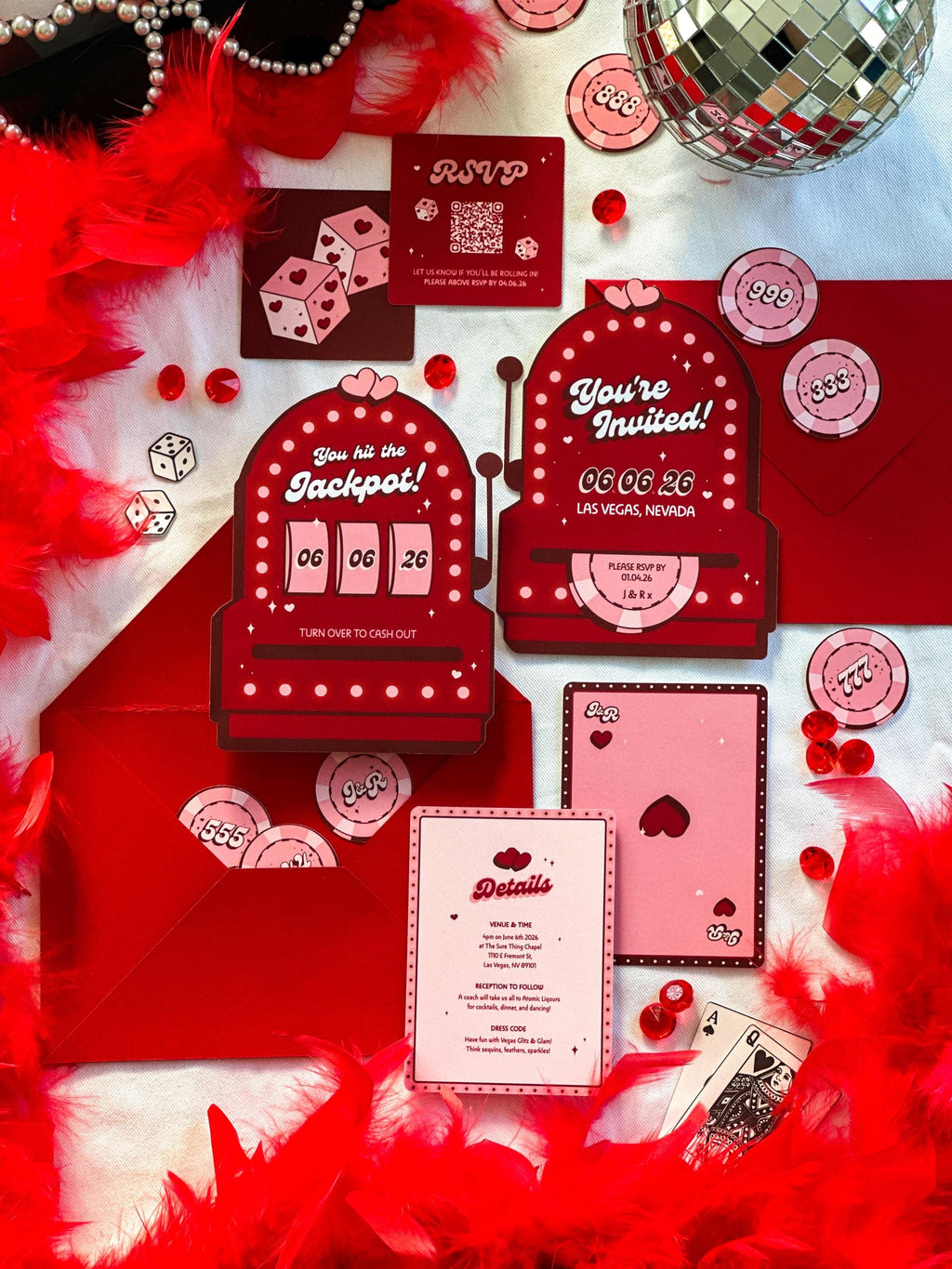 Retro Vegas Wedding Invitation Suite: Slot Machine, Casino Theme (Made-to-Order Digital Download)