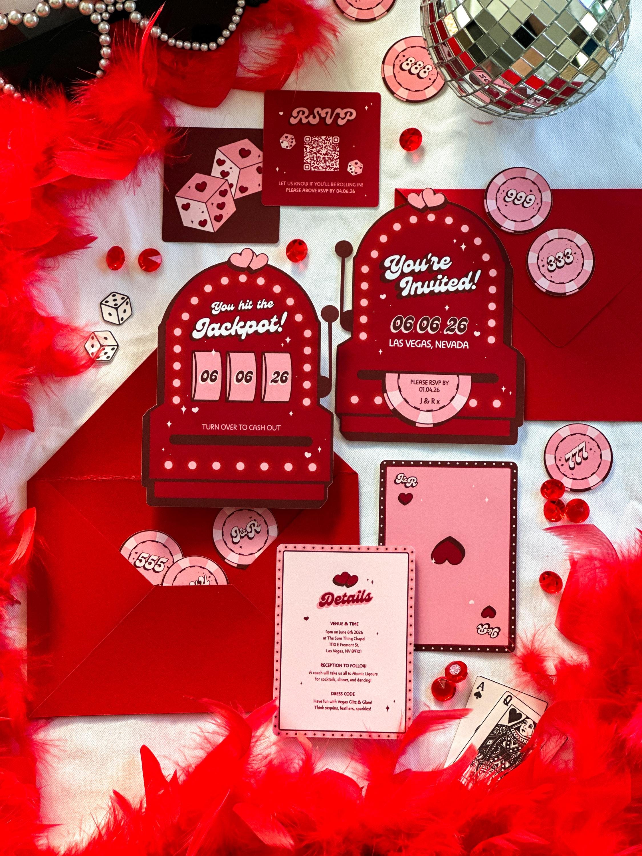 Retro Vegas Wedding Invitation Suite: Slot Machine, Casino Theme (Made-to-Order Digital Download)