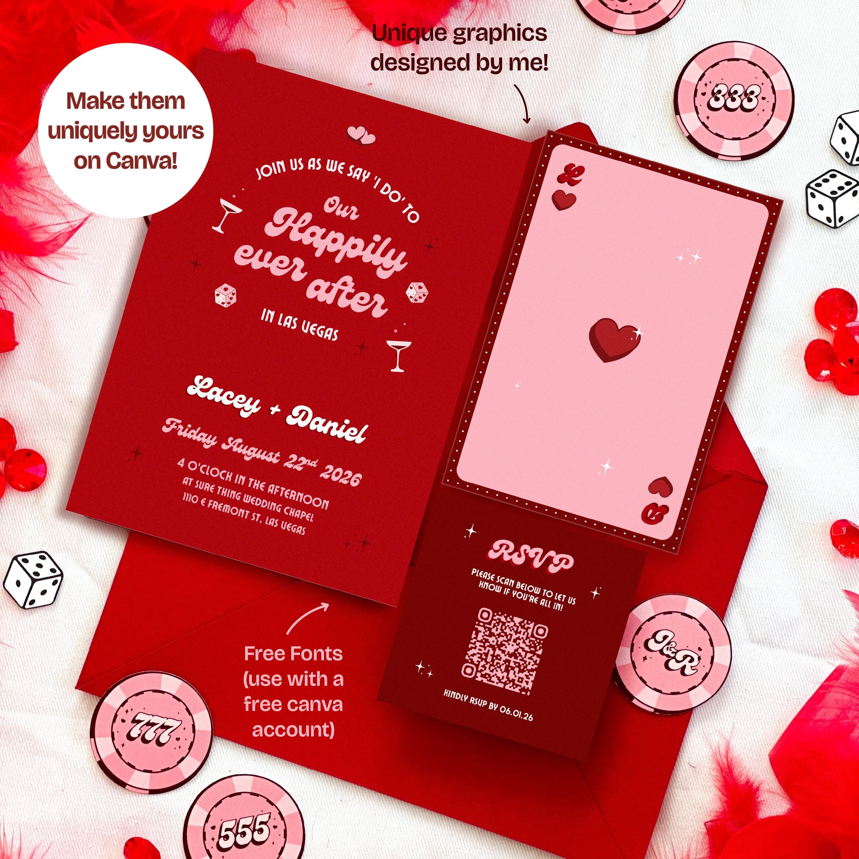 Retro Vegas Wedding Invitation Suite | DIY Set of 3 Invite Templates (Instant Download)