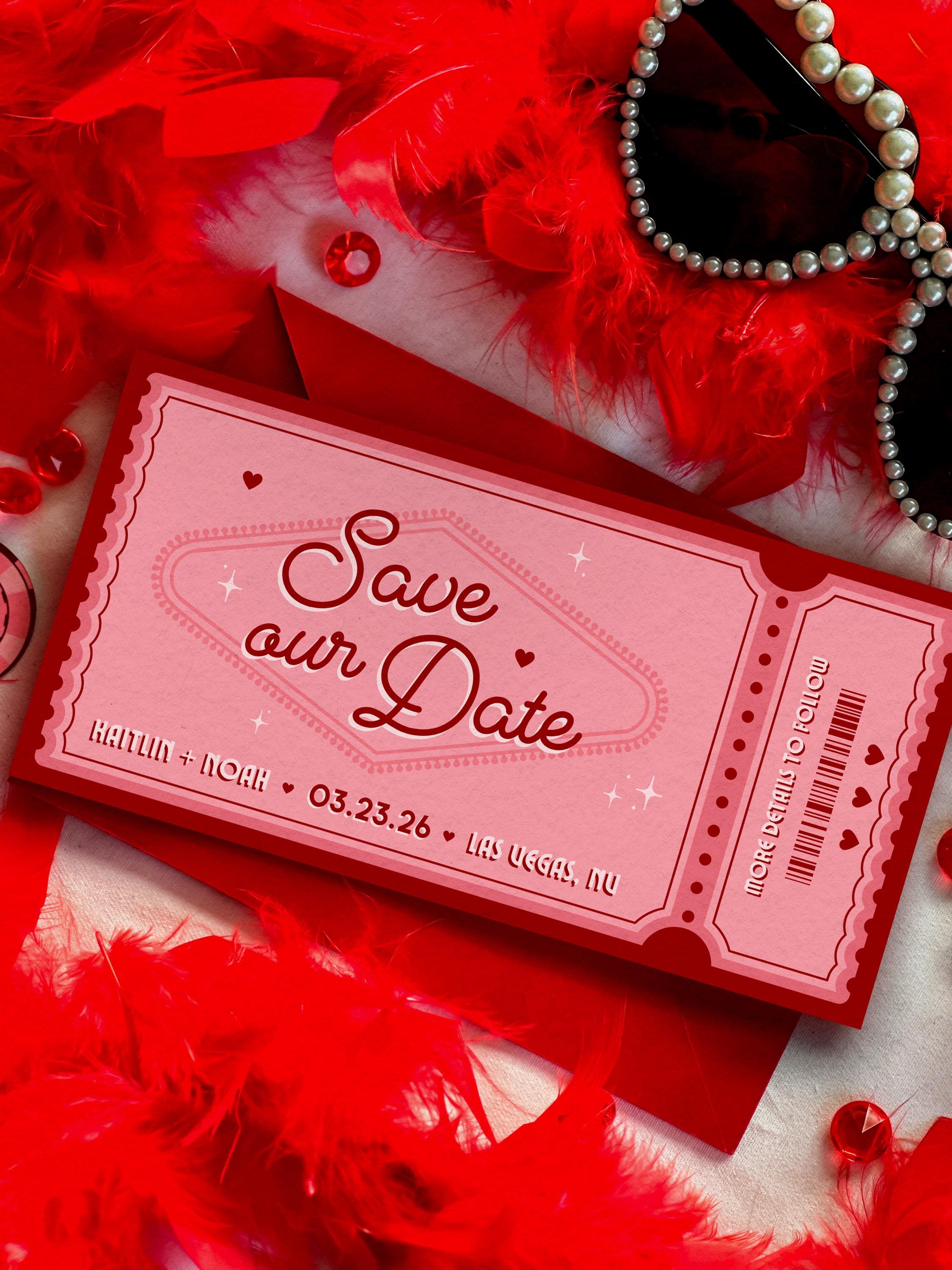 Retro Vegas Ticket Save the Date: Elopement Invitation (DIY Canva Template, Digital Download)