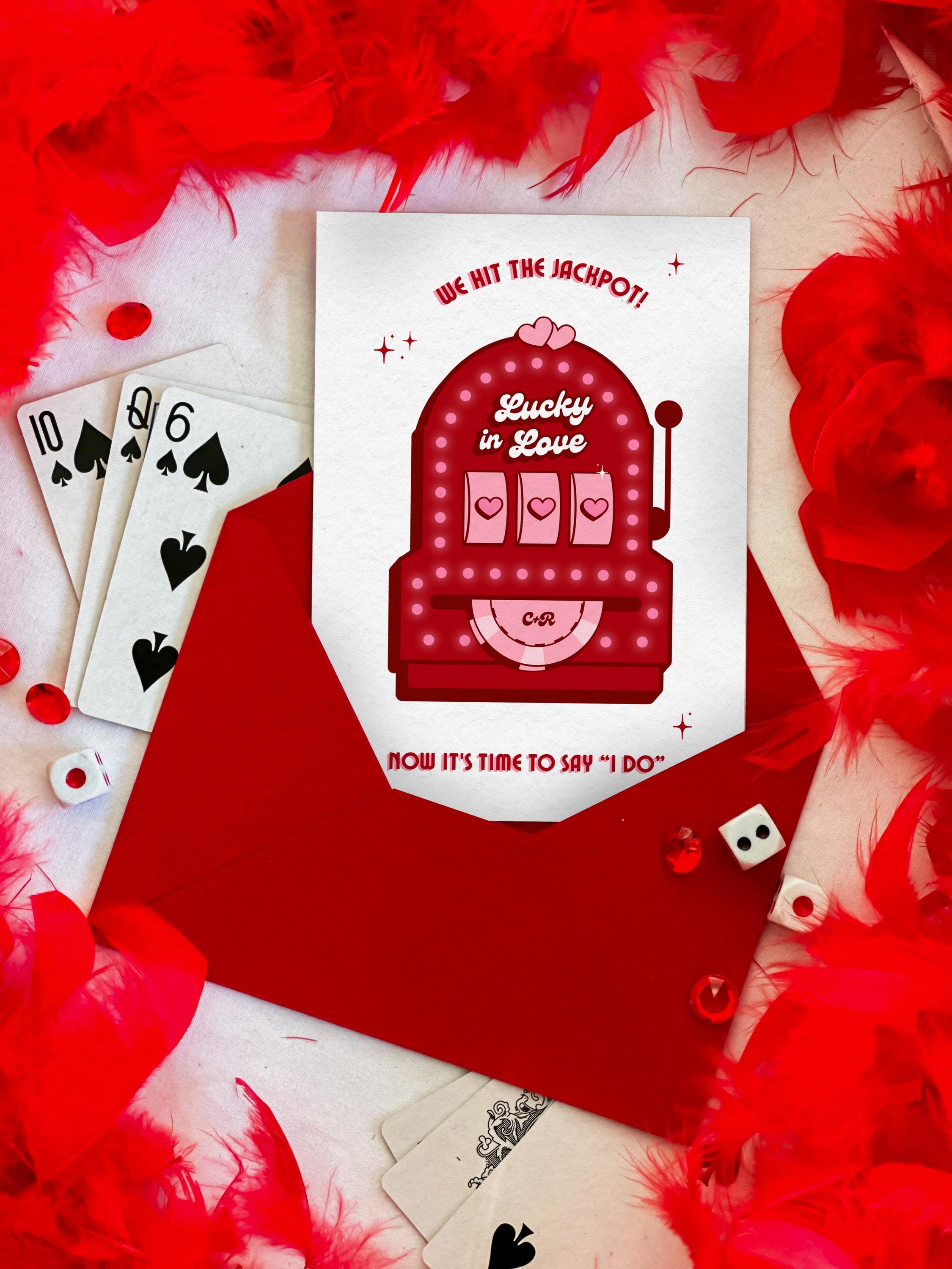 Retro Vegas Wedding Invitation: Lucky in Love Slot Machine (DIY Canva Template, Digital Download)