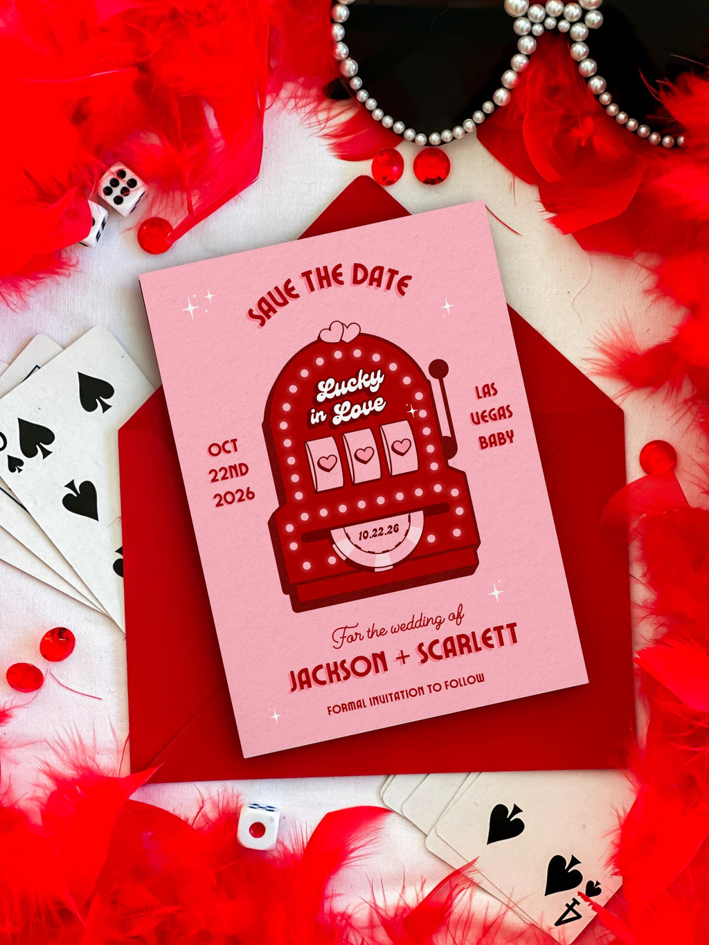 Retro Vegas Save the Date: Lucky in Love Elopement Invite (DIY Canva Template, Digital Download)