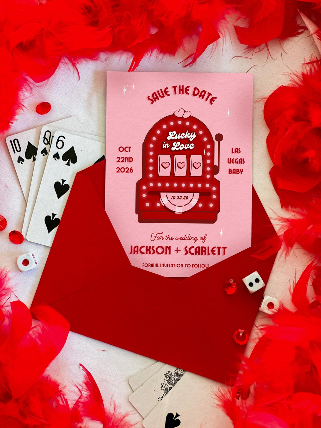 Retro Vegas Save the Date: Lucky in Love Elopement Invite (DIY Canva Template, Digital Download)