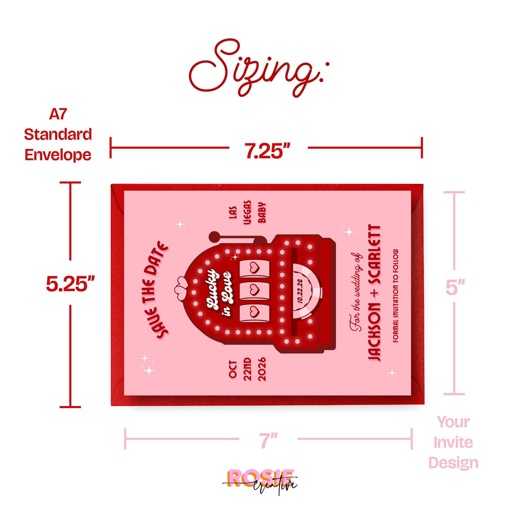 Retro Vegas Save the Date: Lucky in Love Elopement Invite (DIY Canva Template, Digital Download)